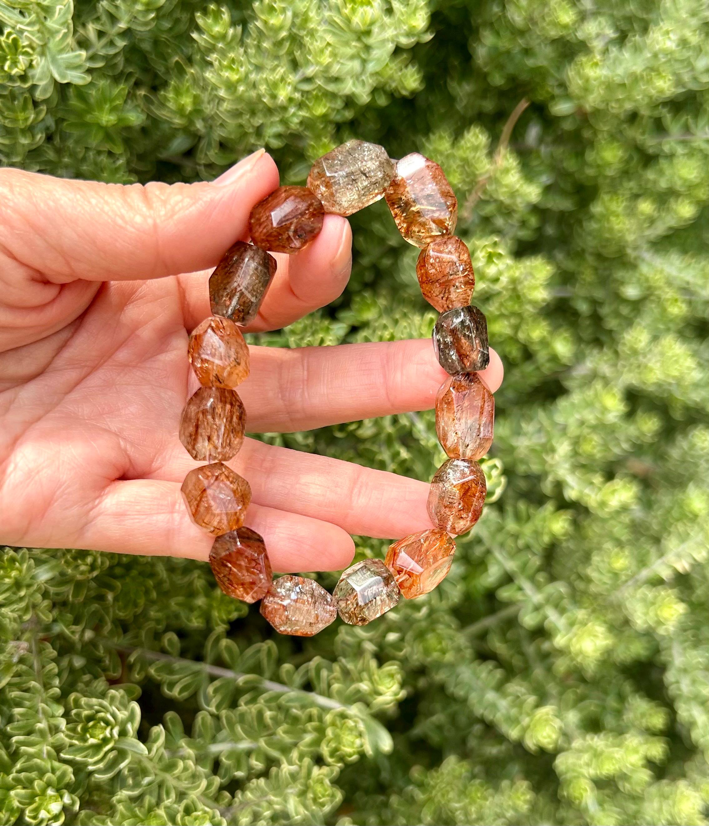 Black Gold Rutile Quartz Crystal Bead Bracelet, multi color rutile beads bracelet (GH-029)