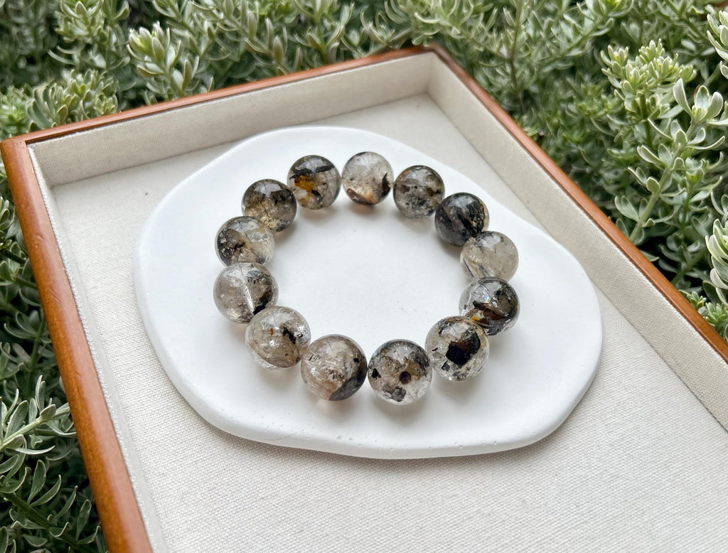 Healing Crystal, Herkimer Diamond Bracelet: Raw Golden Clay Quartz, Huge 18mm beads, fits up to 19cm wrist large size bracelet (GH-018)