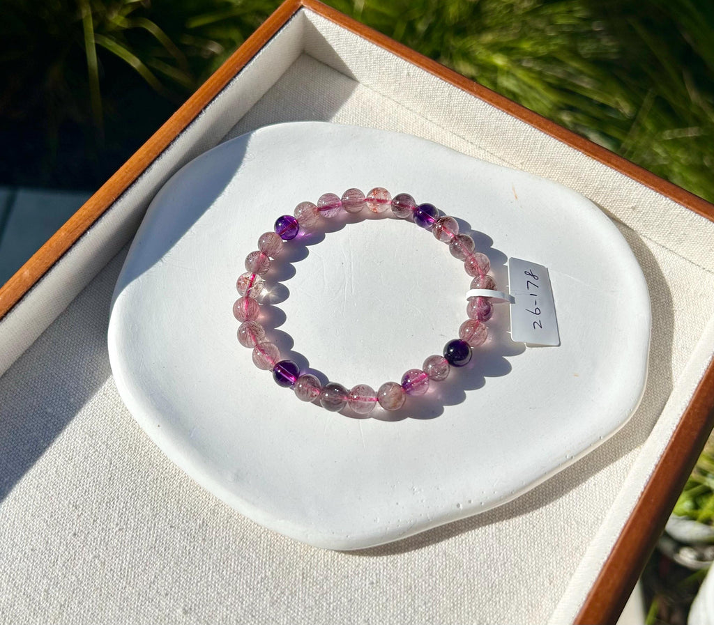 Super Seven Beads Bracelet: Rare Pattern Crystal Healing Jewelry, fits up to 17.5cm wrist (26-178)