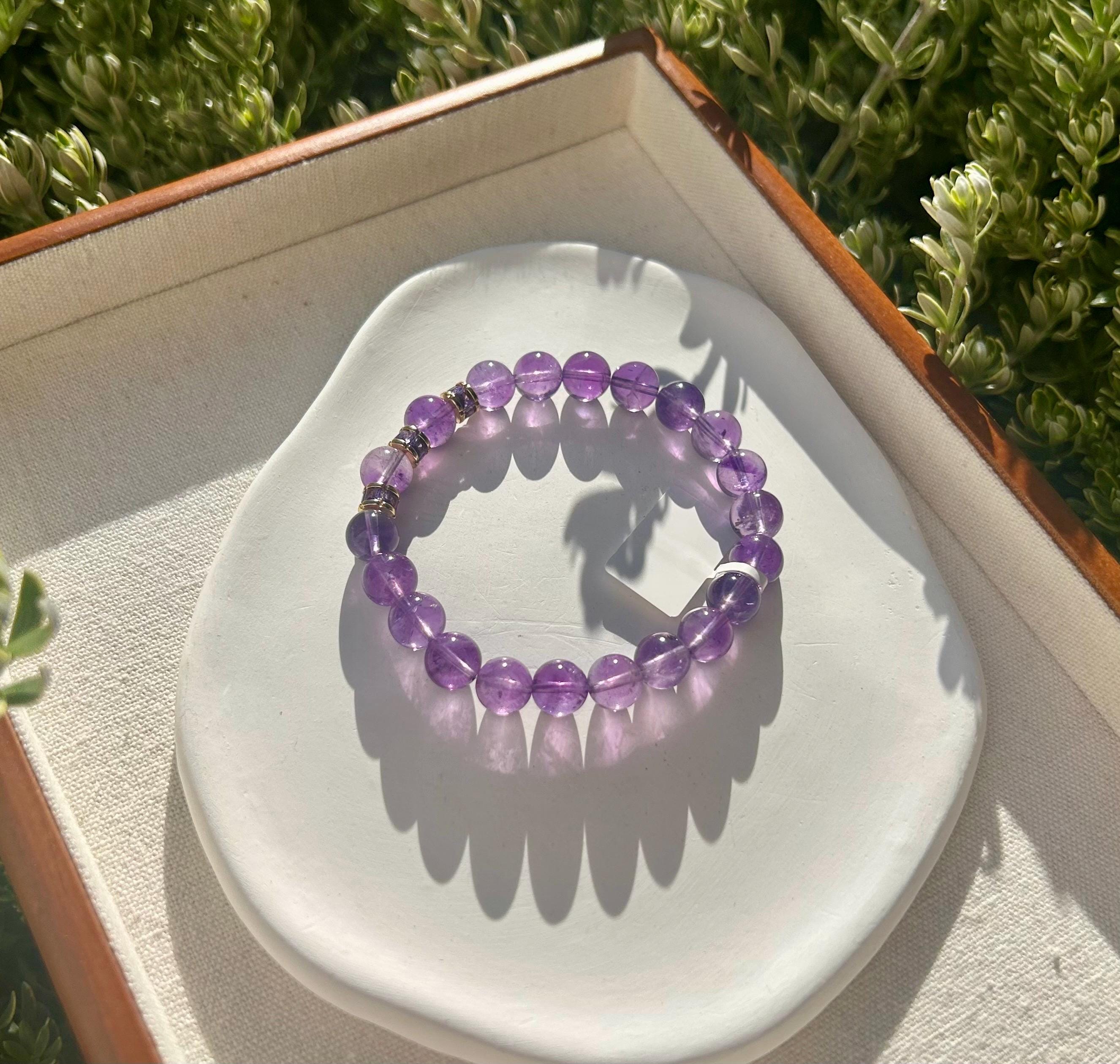 Clear Natural amethyst beads bracelet, Amethyst Crystal Stretchy Bracelet, Genuine Crystal (26-067)