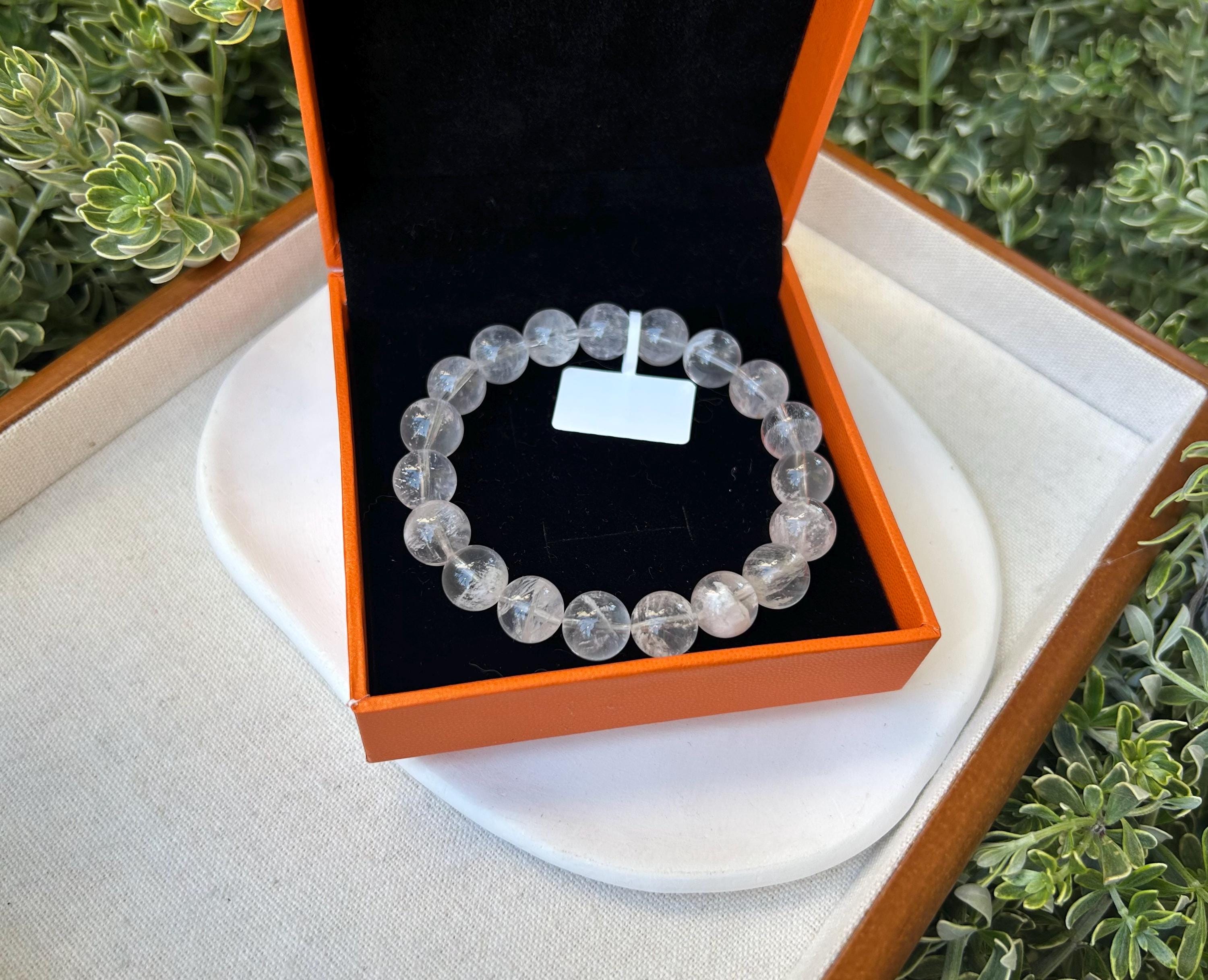 Natural Clear Quartz with white phantom Crystal bracelet, 10mm beads, fits up to 16.5cm (26-117)
