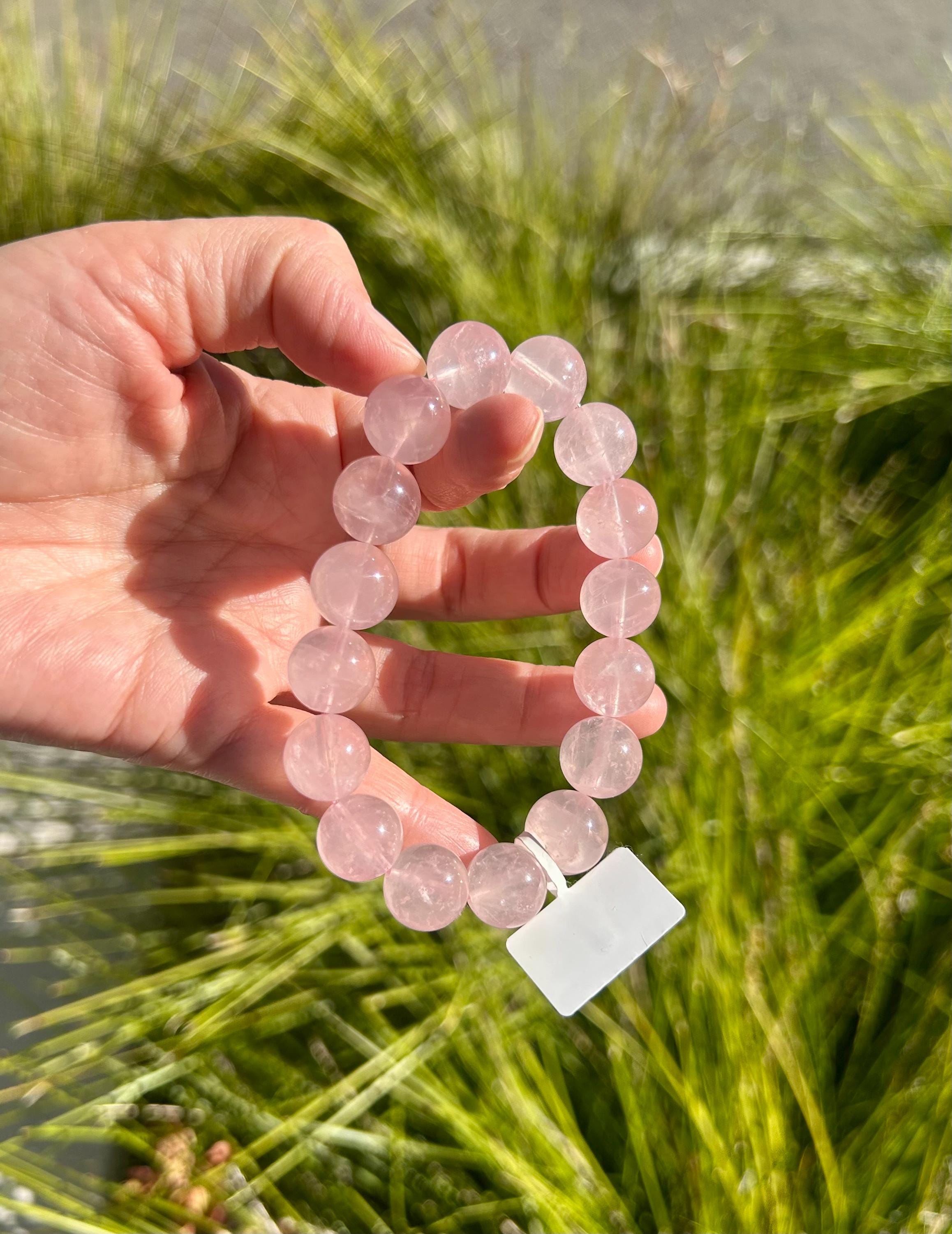 Chunky Rose Quartz Beaded Bracelet - 13mm+ Crystal Beads, fits up to 16.8mm wrist (26-185)