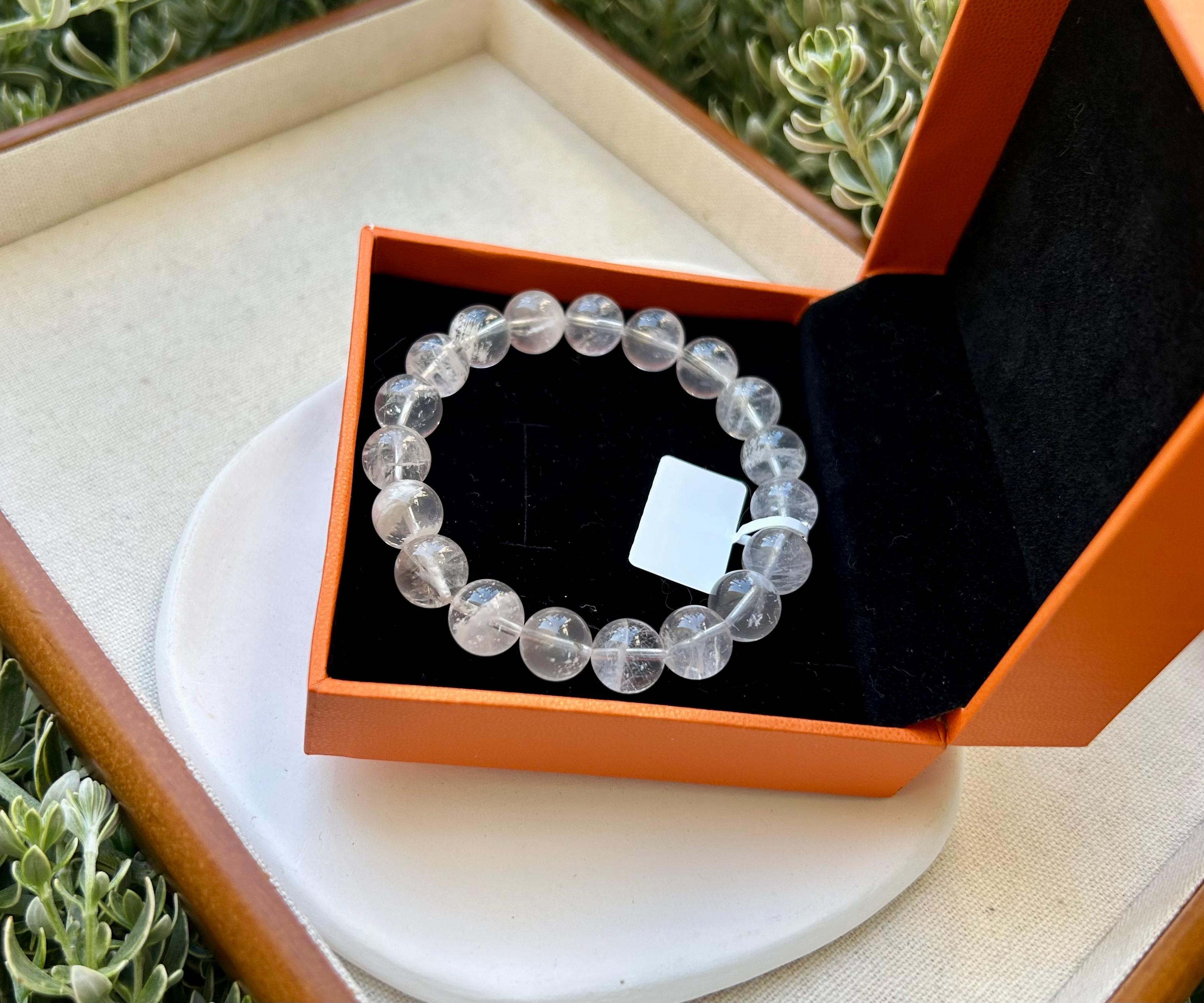 Natural Clear Quartz with white phantom Crystal bracelet, 10mm beads, fits up to 16.5cm (26-117)