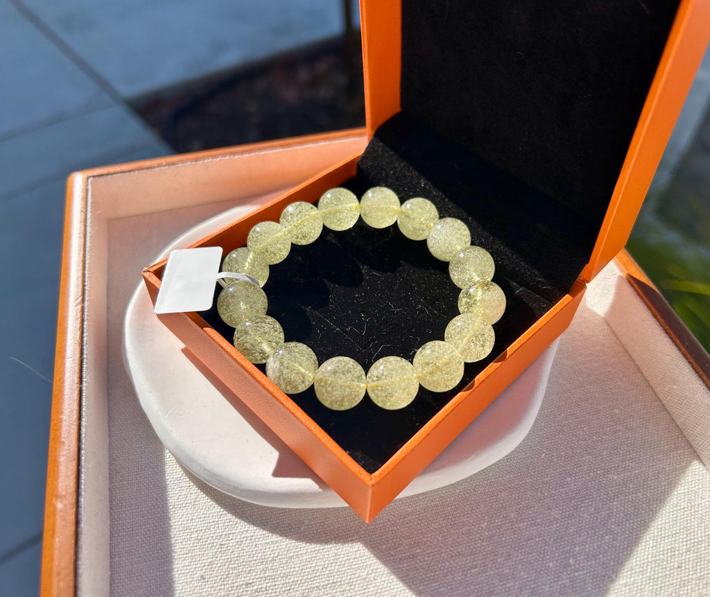 Gold Libyan Desert Glass square beads Bracelet: Tektite Beads, 13mm+ beads, Fits up to 16.8cm wrist (GH-45)