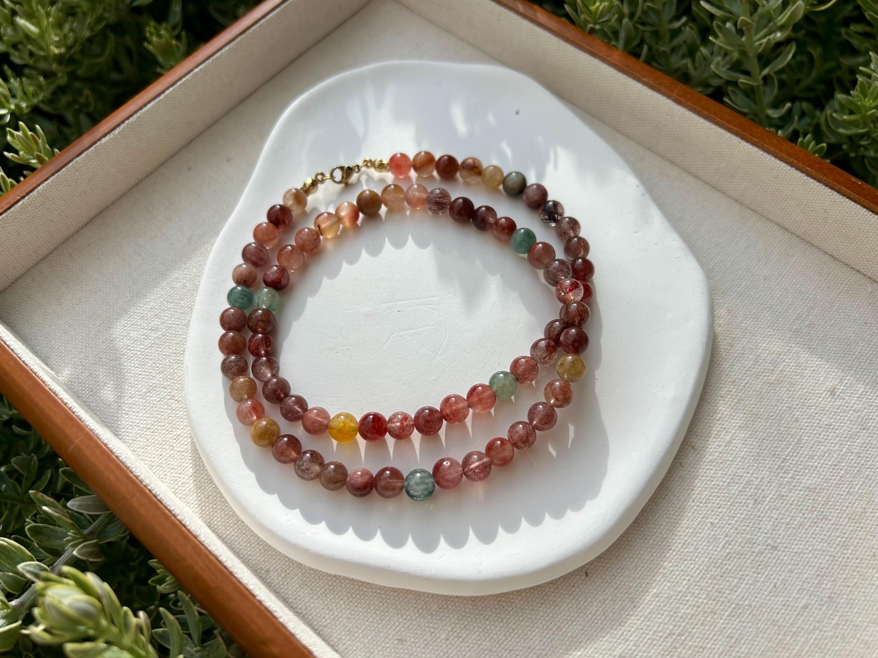 Multi color Rutile quartz beads Necklace - 6mm beads, 50cm long, Handmade Jewelry, 50cm long, Gift for Her (26-050)