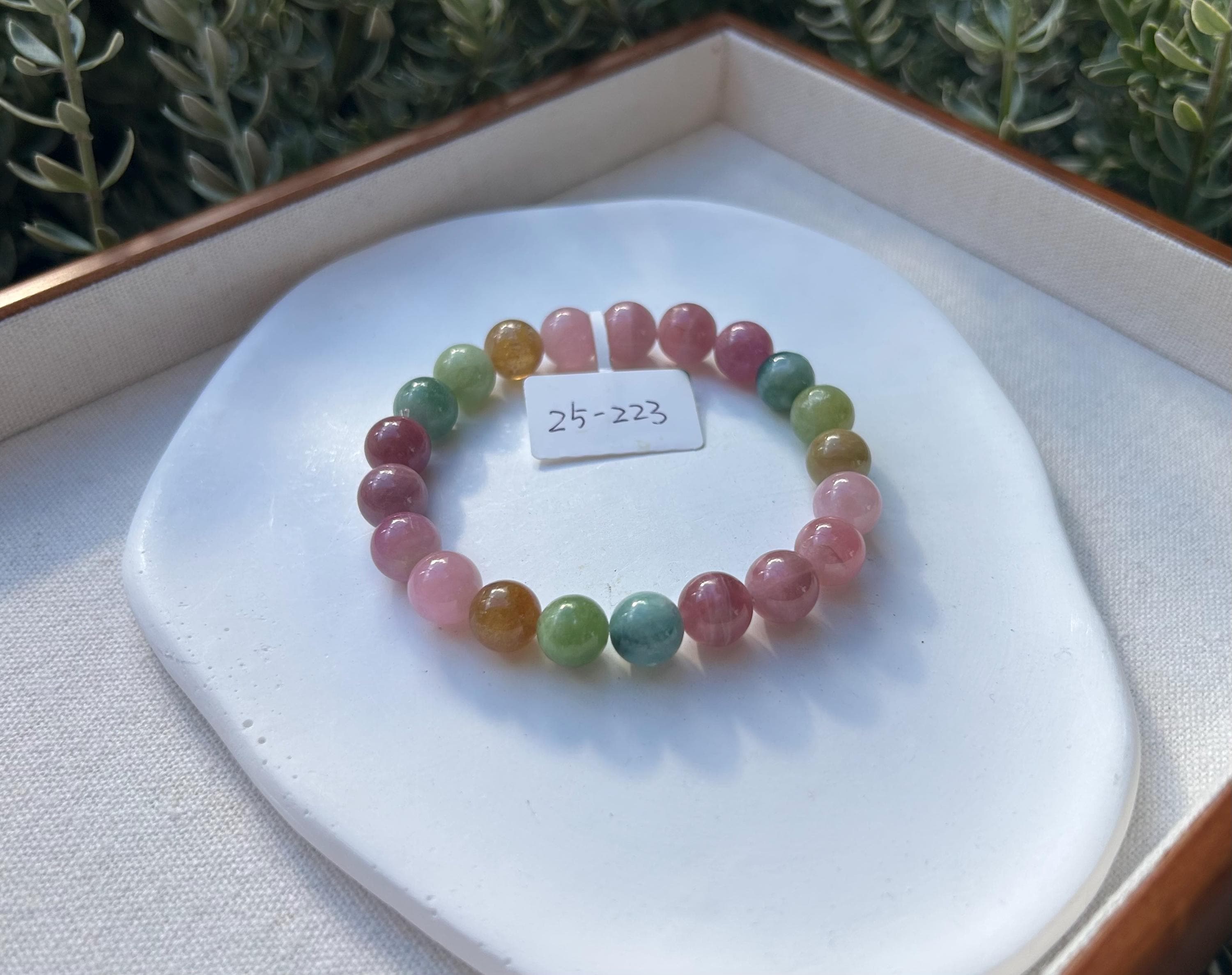Premium select, Natural Rainbow Tourmaline 9mm+ beads Bracelet, Fits up to 16cm wrist. (GH-012)
