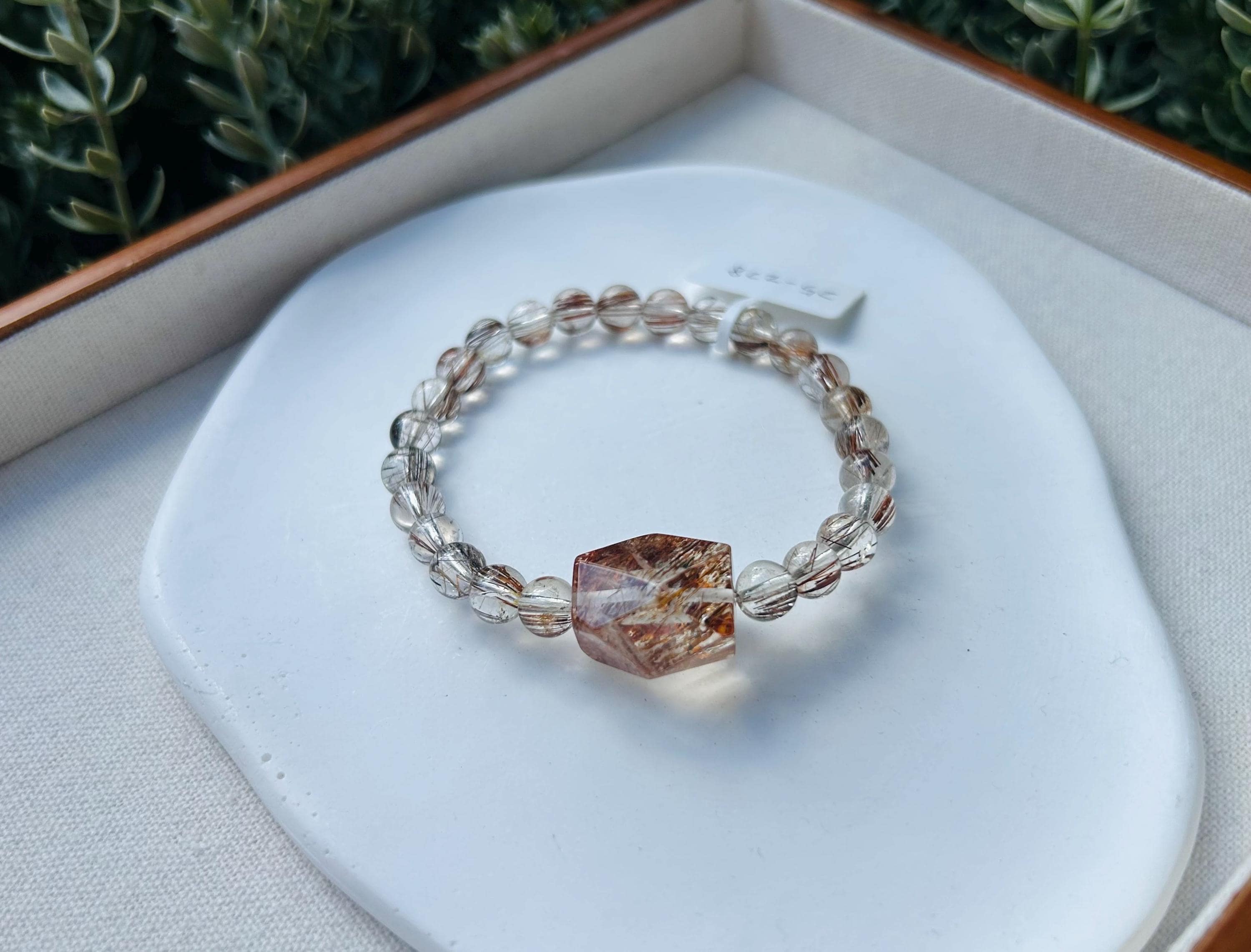 Black Gold Rutile Quartz Crystal round Bead Bracelet, with one chunky nugget, Fits up to 16cm wrist (25-228)
