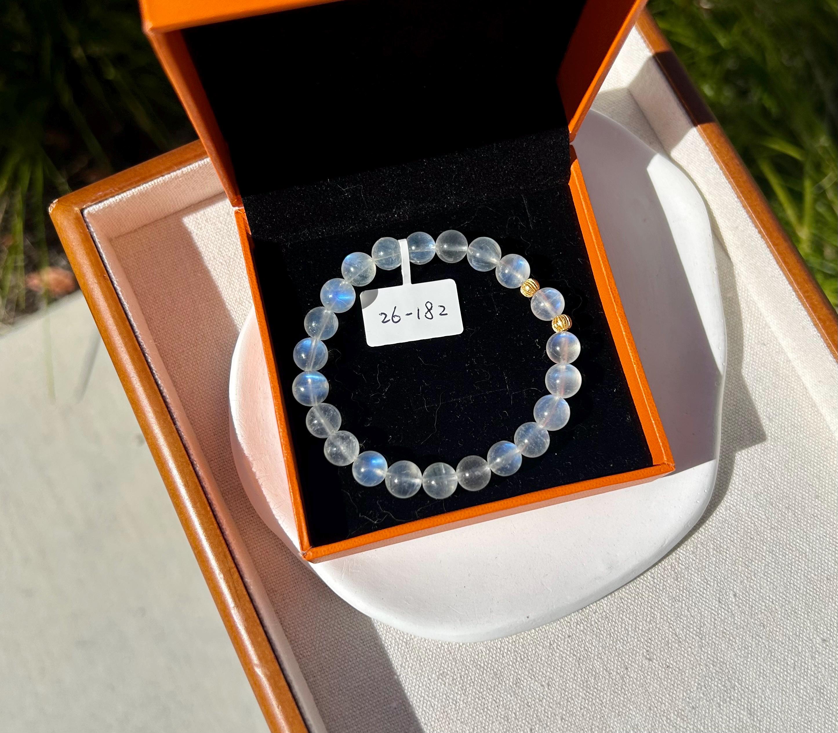Flashy quality Natural Moonstone Crystal Bracelet with S925 beads, Fits up to 16.5cm wrist, 8mm+ Beads, (26-182)