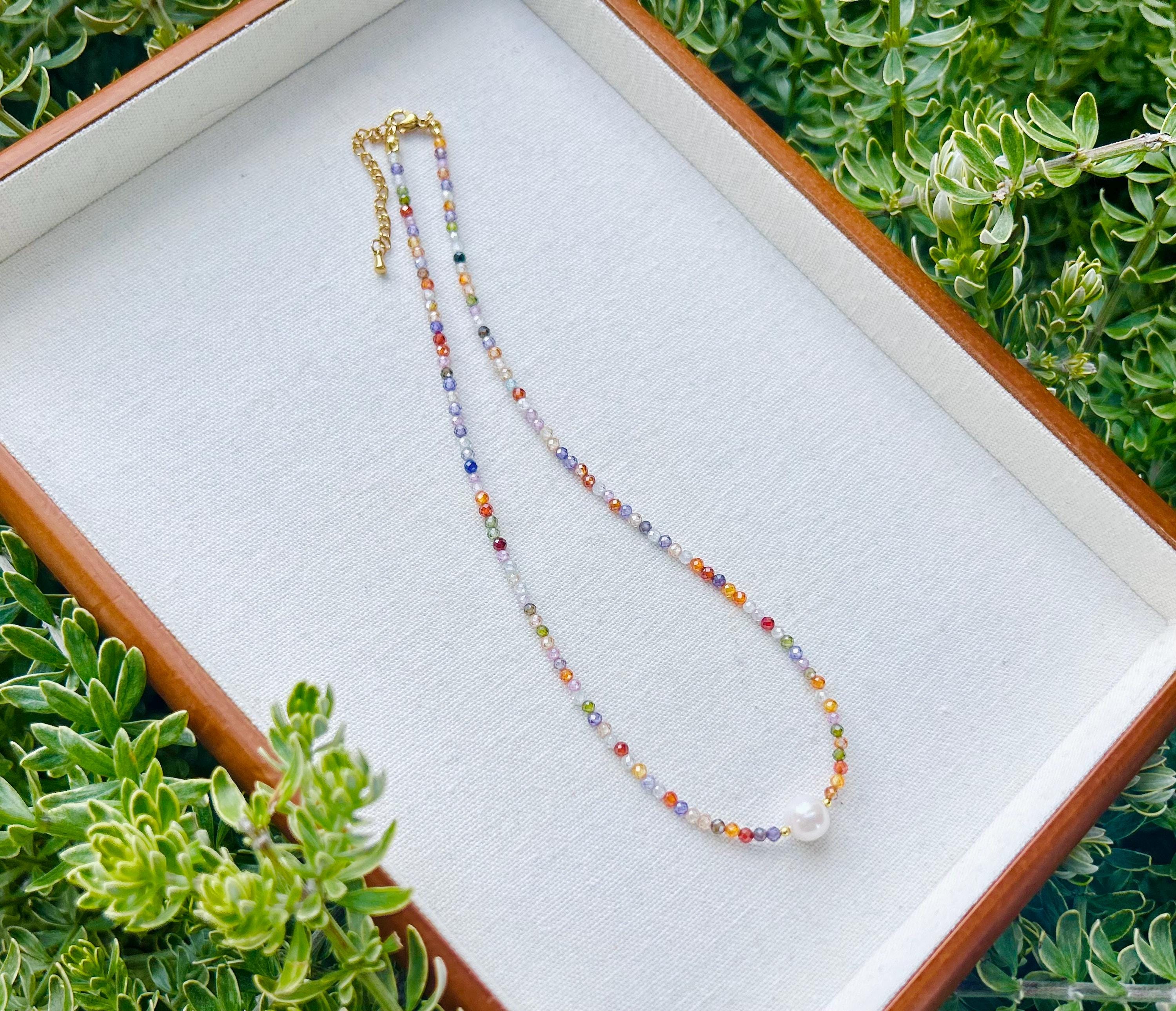 Colorful Rainbow color Spinel Stone and Pearl Necklace