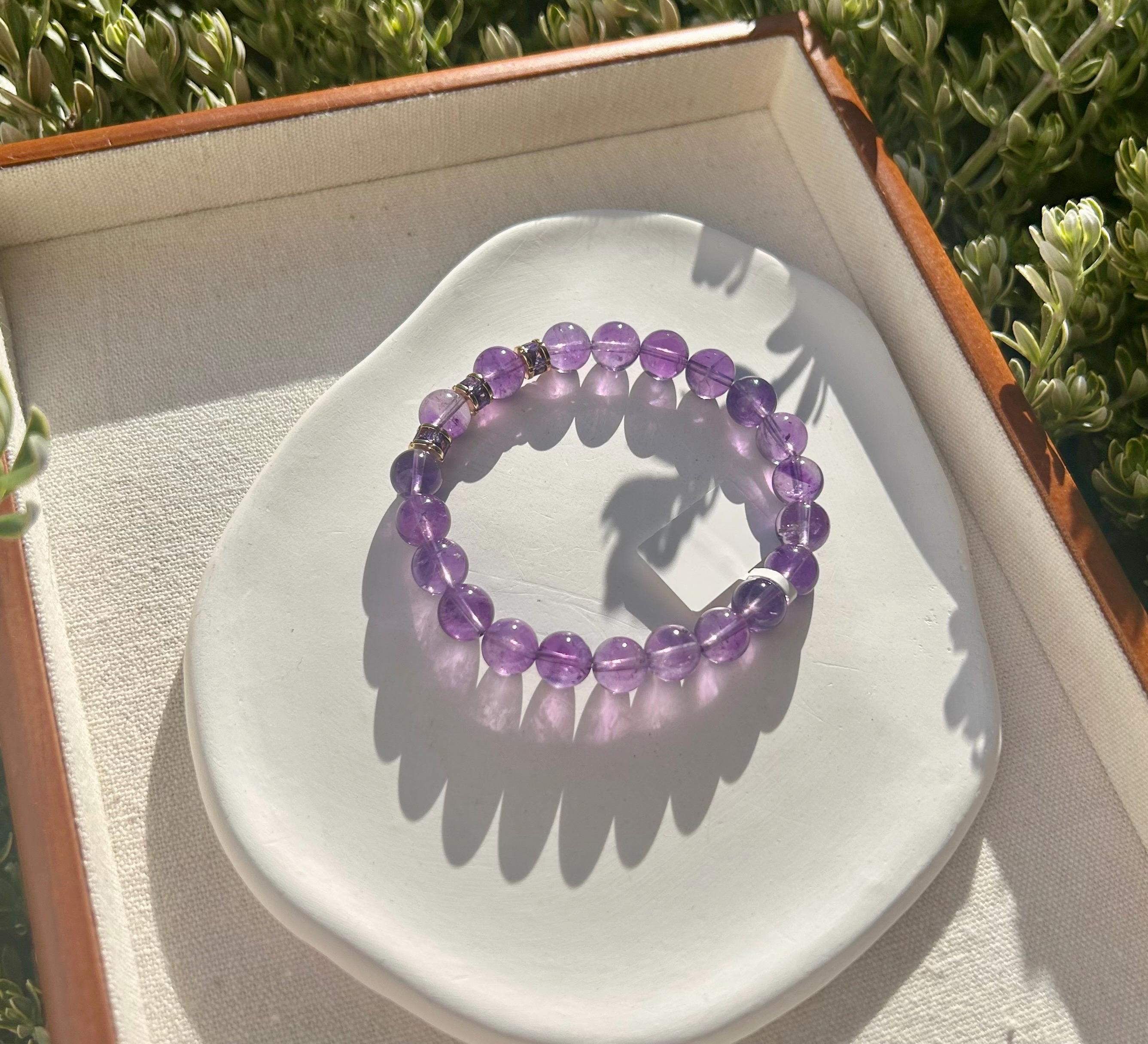 Clear Natural amethyst beads bracelet, Amethyst Crystal Stretchy Bracelet, Genuine Crystal (26-067)