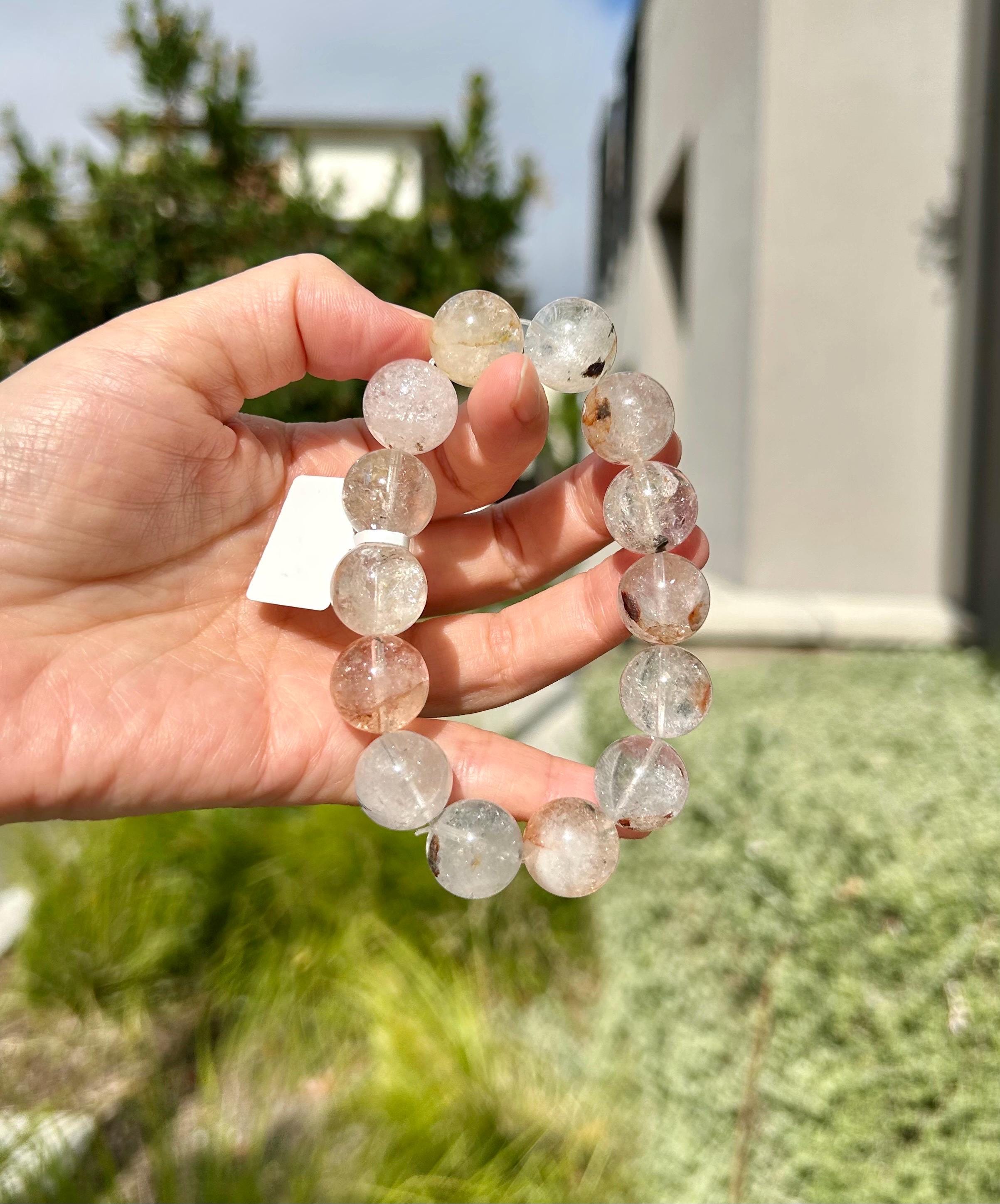 Healing Crystal, Herkimer Diamond Crystal beads Bracelet, Raw Golden Clay Quartz, 11.5mm beads, fits up to 17cm wrist (26-195)