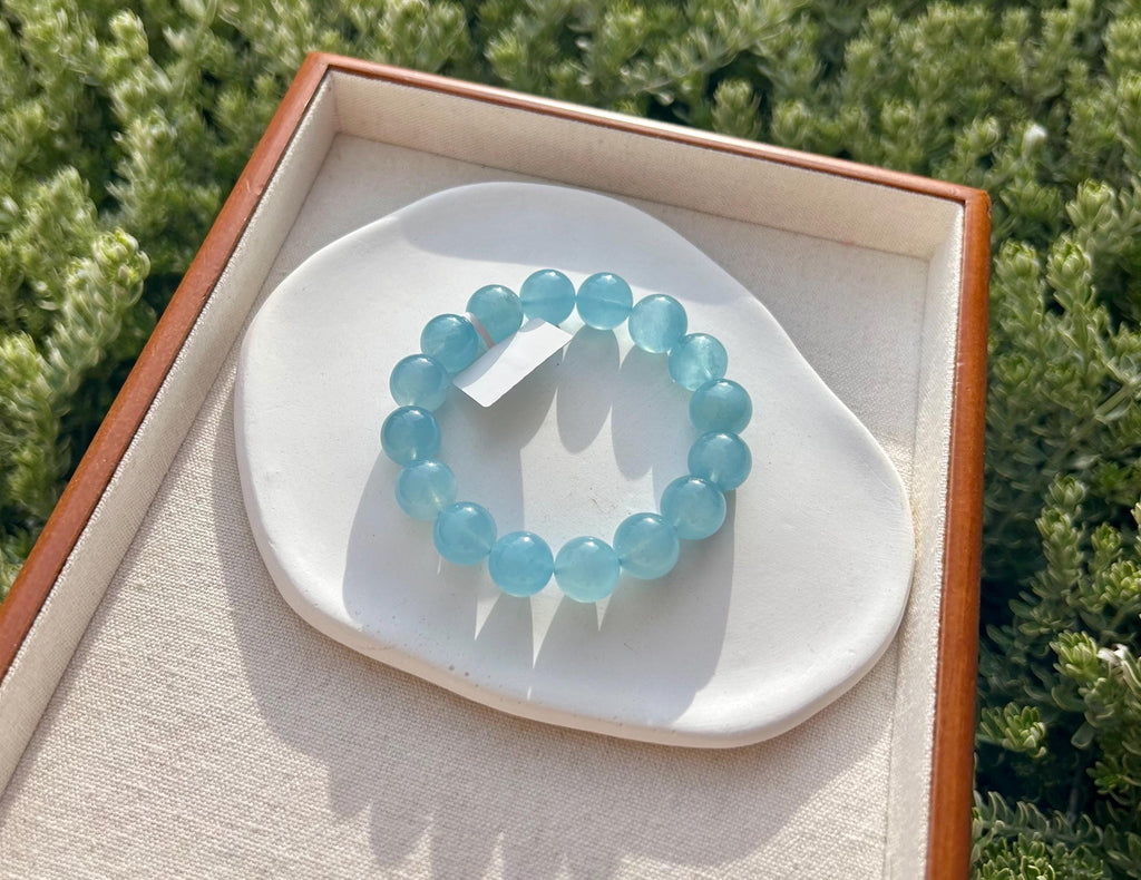Chunky Aquamarine Quartz Bead Bracelet: Natural Gemstone, Stress Relief, (25-219)