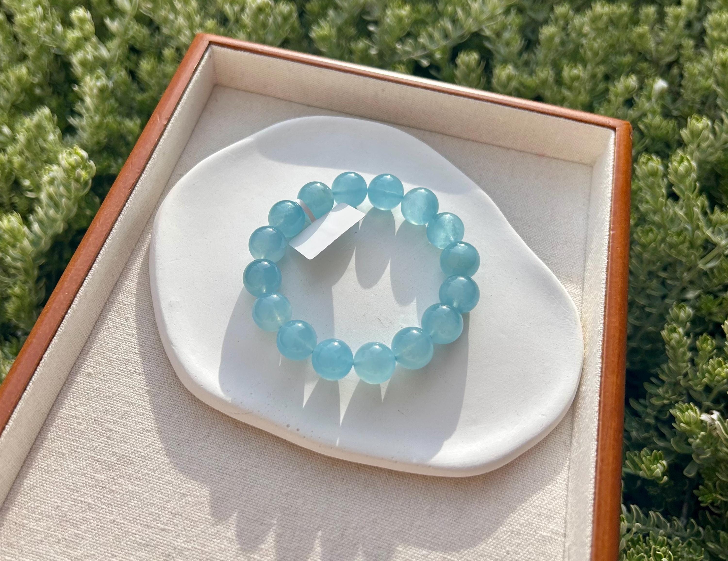 Chunky Aquamarine Quartz Bead Bracelet: Natural Gemstone, Stress Relief, (25-219)