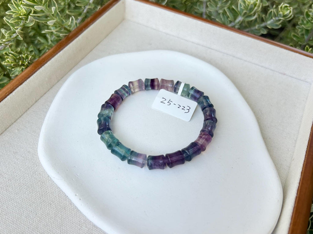 Icy Cylinder Fluorite Bracelet with Amethyst Accent - fits up to 17cm wrist (25-223)