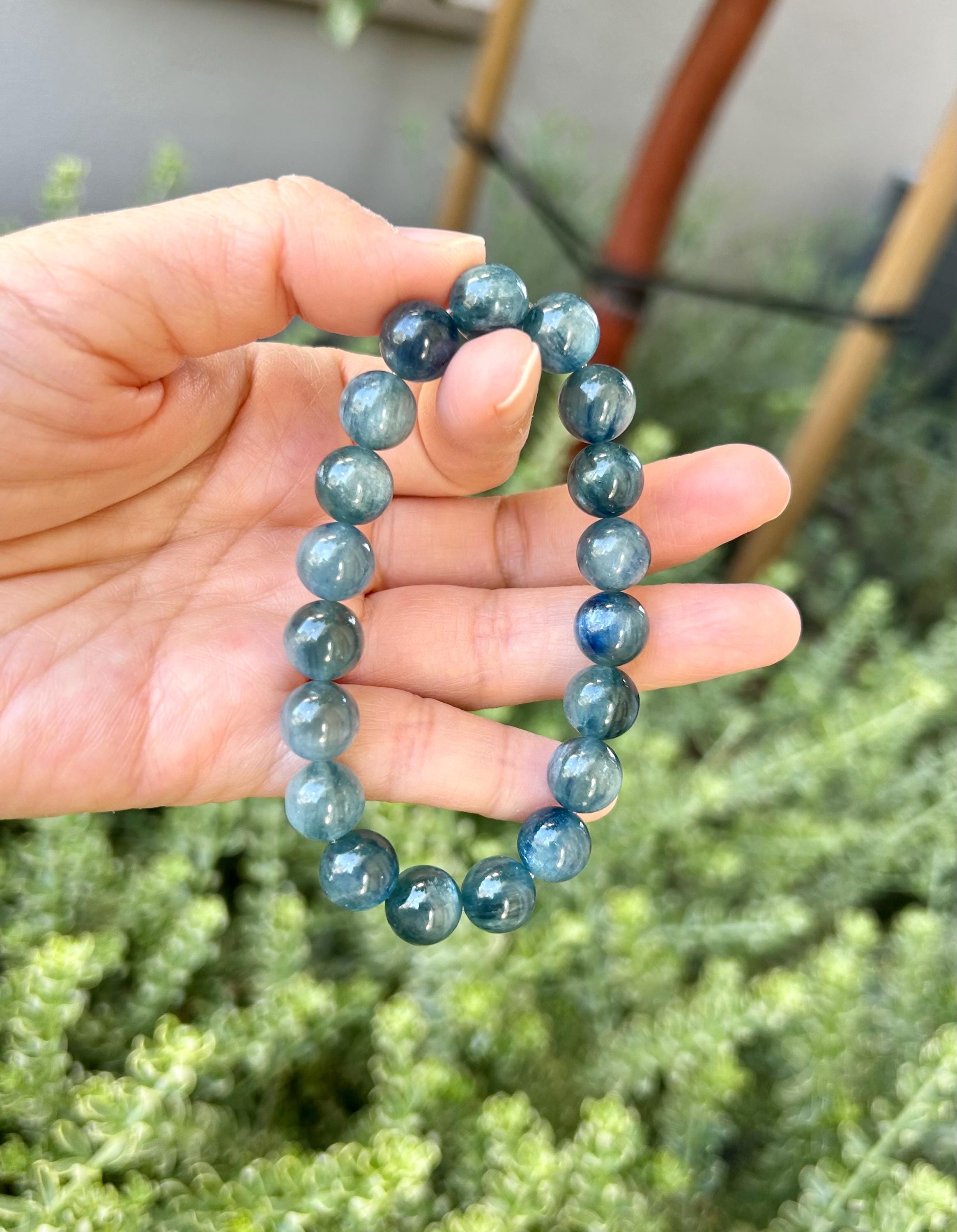 Rare Green/Blue Kyanite Bracelet, 10mm beads, Genuine Green Kyanite, Healing Stone, fits up to 15.8cm wrist (26-109)
