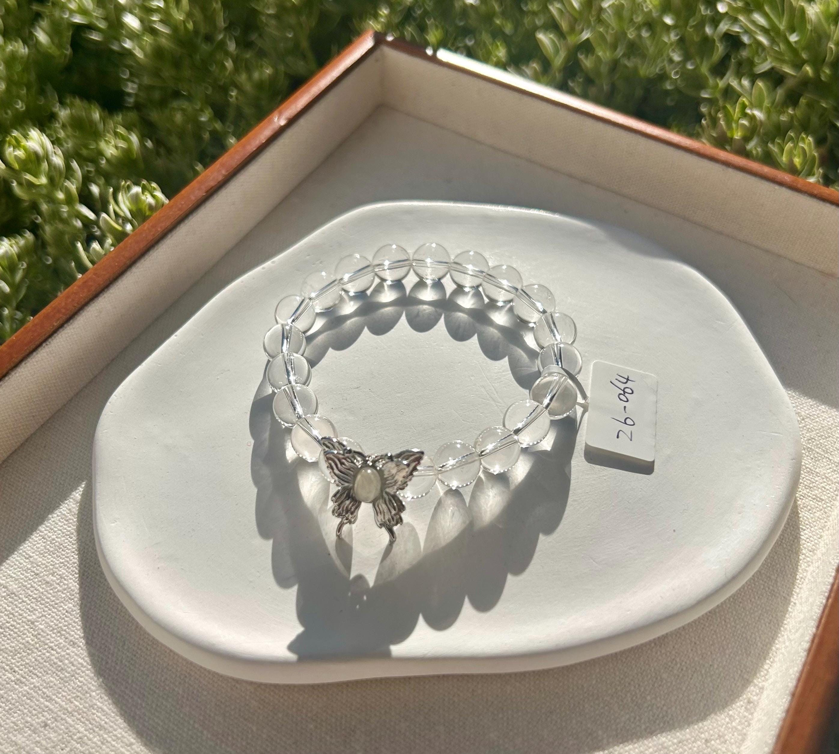 Clear Quartz beads bracelet with moonstone beads, Fits up to 17cm wrist, can be adjusted shorter (26-064)