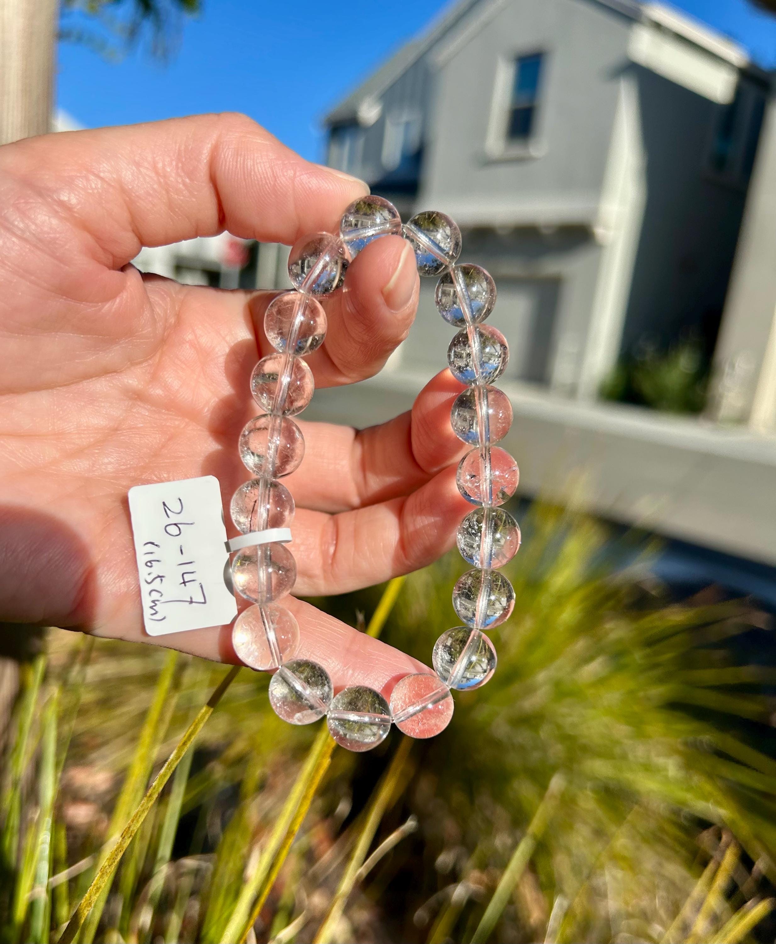 Clean Clear Quartz Crystal Round Beads Bracelet, 10mm clear quartz beads, fits up to 16.5cm wrist (26-147)