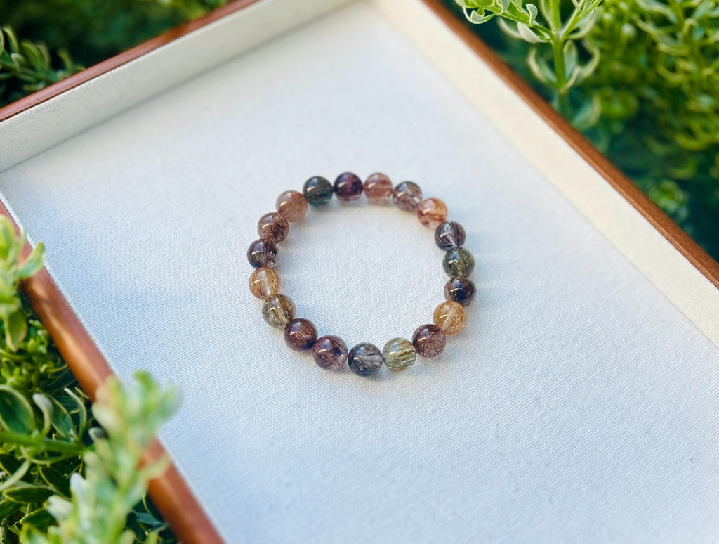 High Grade Black Gold Rutilated Quartz Bead Bracelet: Chunky Gemstone Jewelry (GH-003)