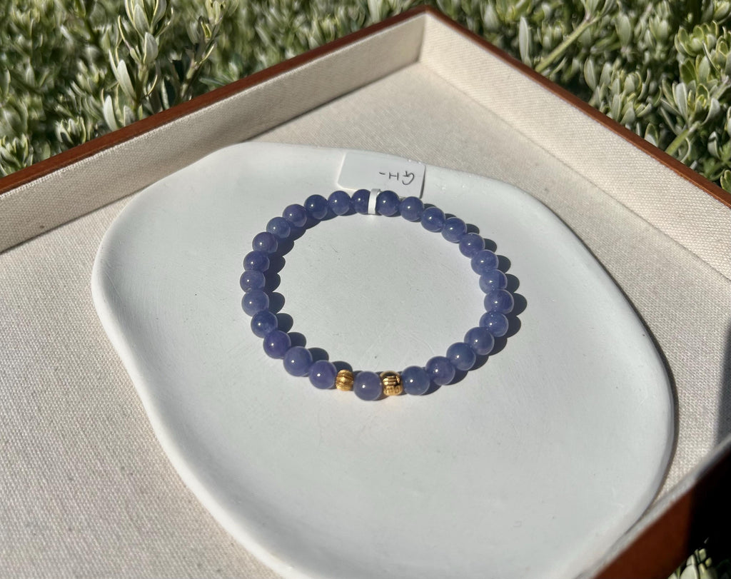 Natural Tanzanite Stretchy Bead Bracelet with pure silver beads, 7mm Tanzanite beads, December Birthstone, fits up to 17cm wrist. GH-037