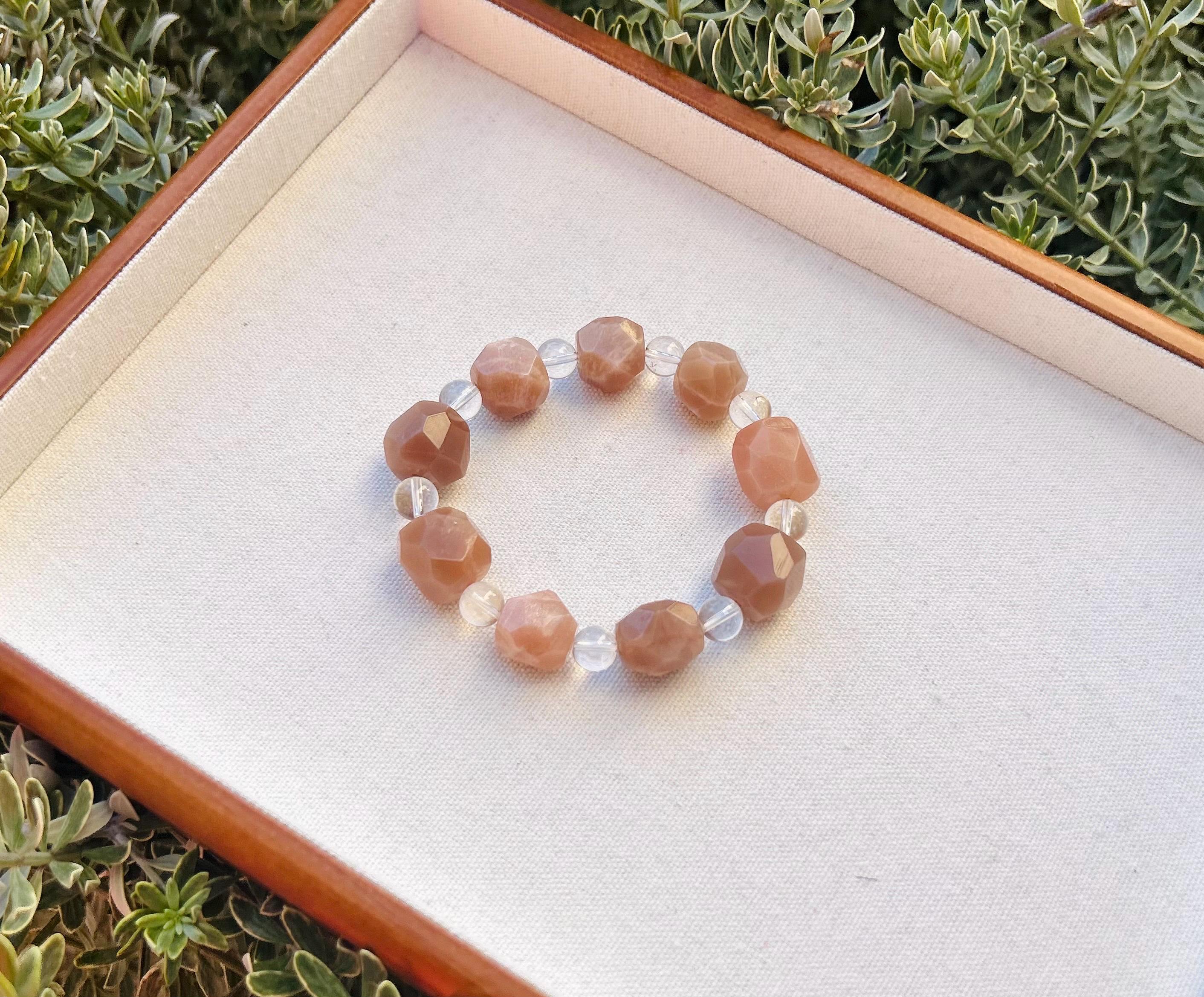 Chunky Peach Moonstone Simple Nugget Bracelet, Handmade Gemstone Jewelry, fits up to 16.5cm (25-016)