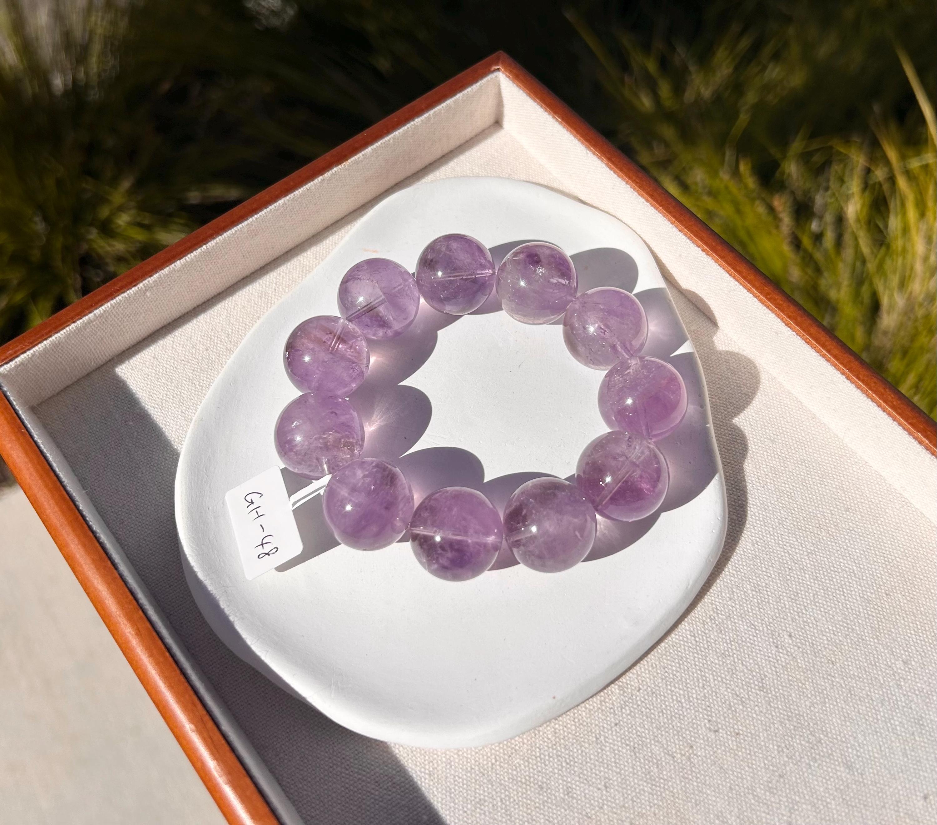 Rare seen Natural Chunky Amethyst Beaded Bracelet, 21mm+ Clean lavender amethyst beads, Healing Stone, Fits up to 17cm wrist)  (GH-048)