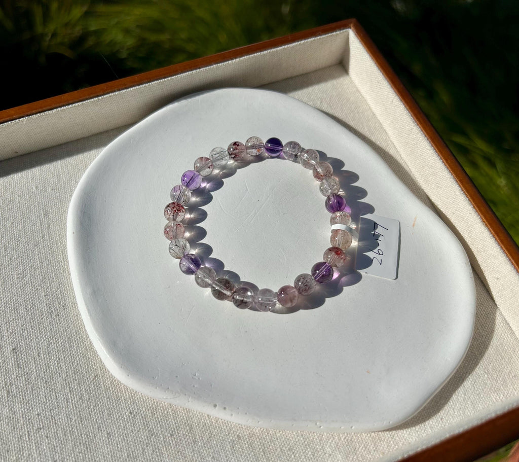 Super Seven Beads Bracelet: Rare Pattern Crystal Healing Jewelry, fits up to 17cm wrist (26-177)