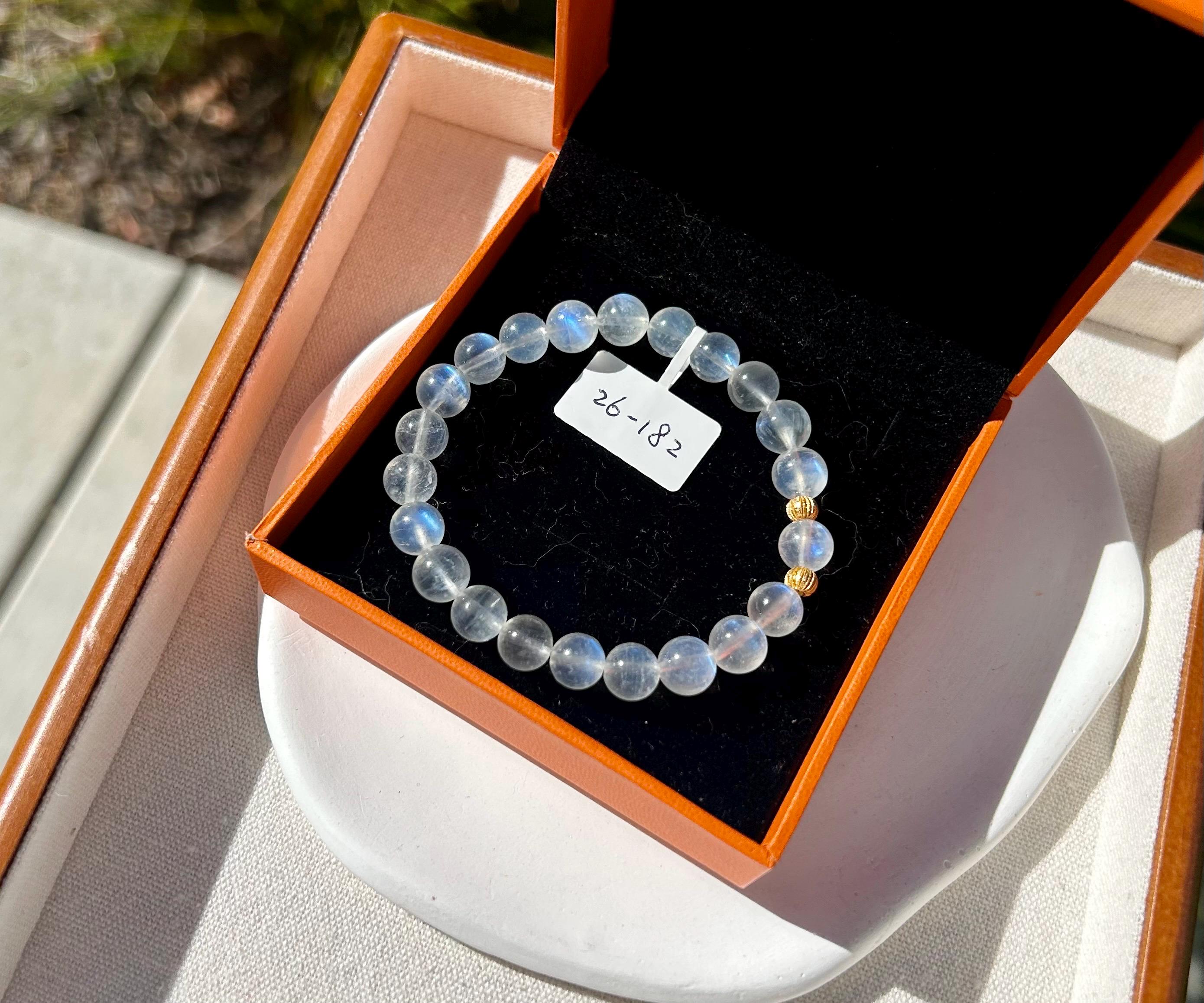 Flashy quality Natural Moonstone Crystal Bracelet with S925 beads, Fits up to 16.5cm wrist, 8mm+ Beads, (26-182)