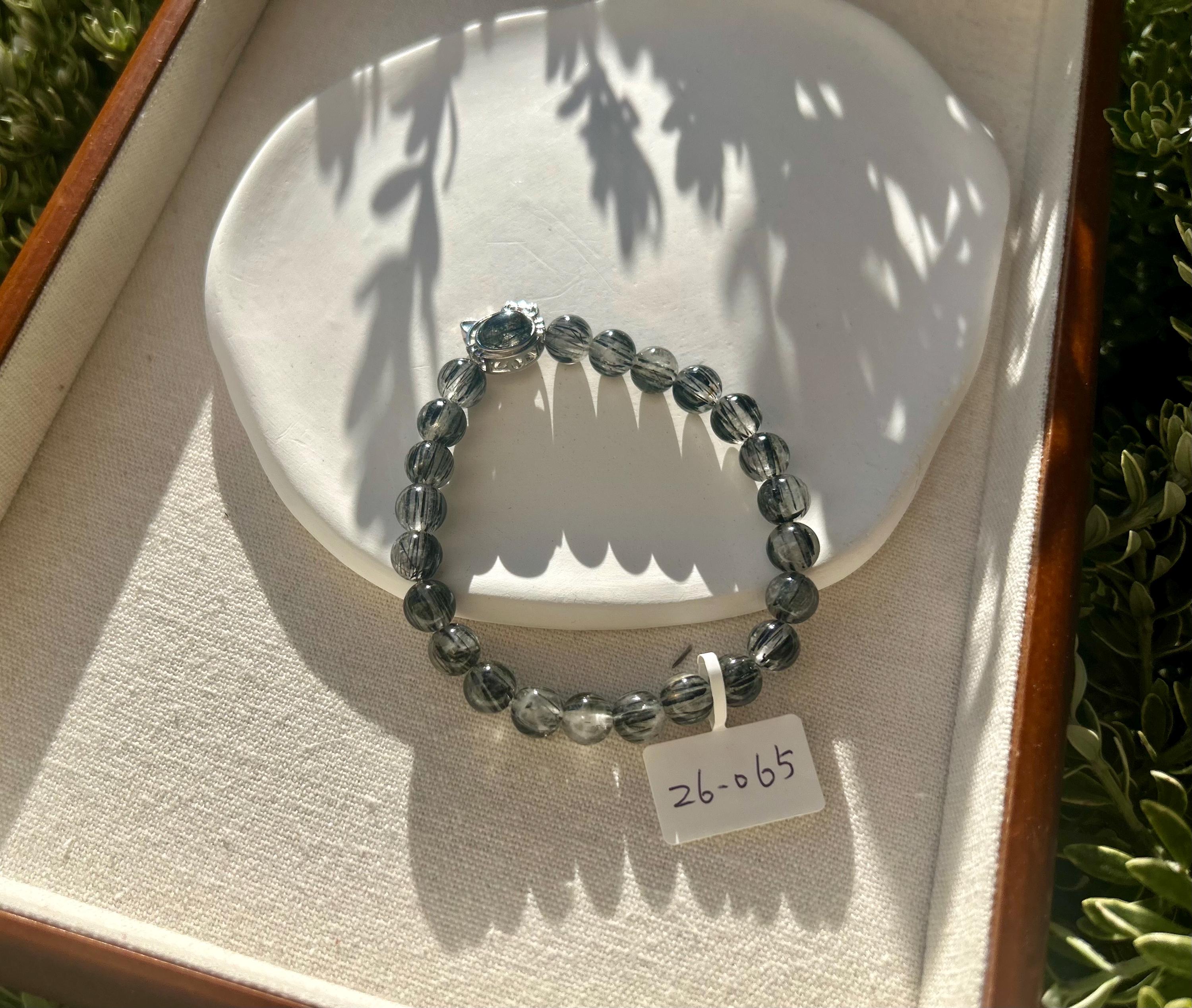 Stretchy Natural Black Rutile Quartz Bracelet, Genuine Crystal Bracelet, Fits up to 16.8cm wrist (26-065）