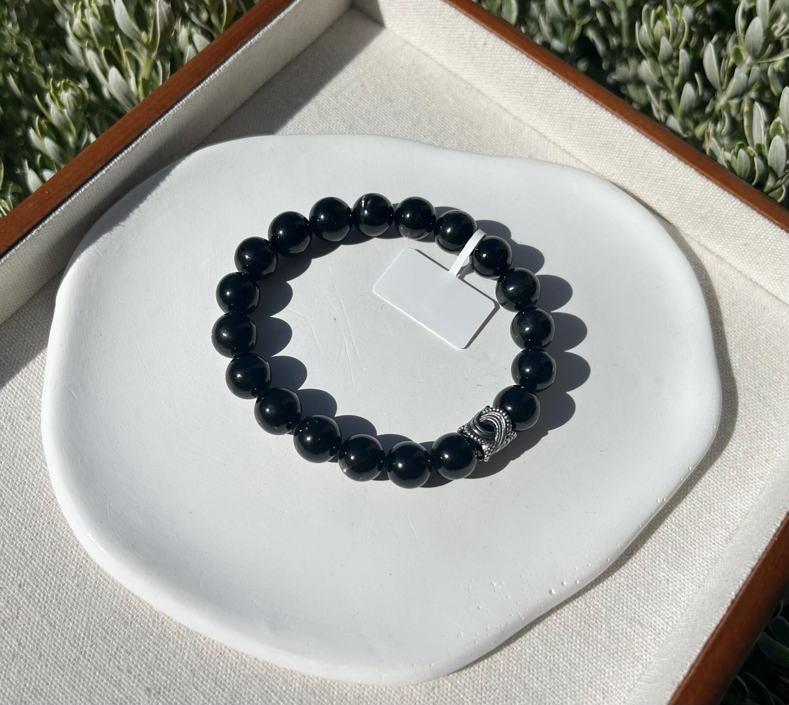 Nature Hypersthene Beads Bracelet, 10mm Hypersthene beads, fits up to 17cm wrist, Lucky Stone, Gold luck stone (26-088)