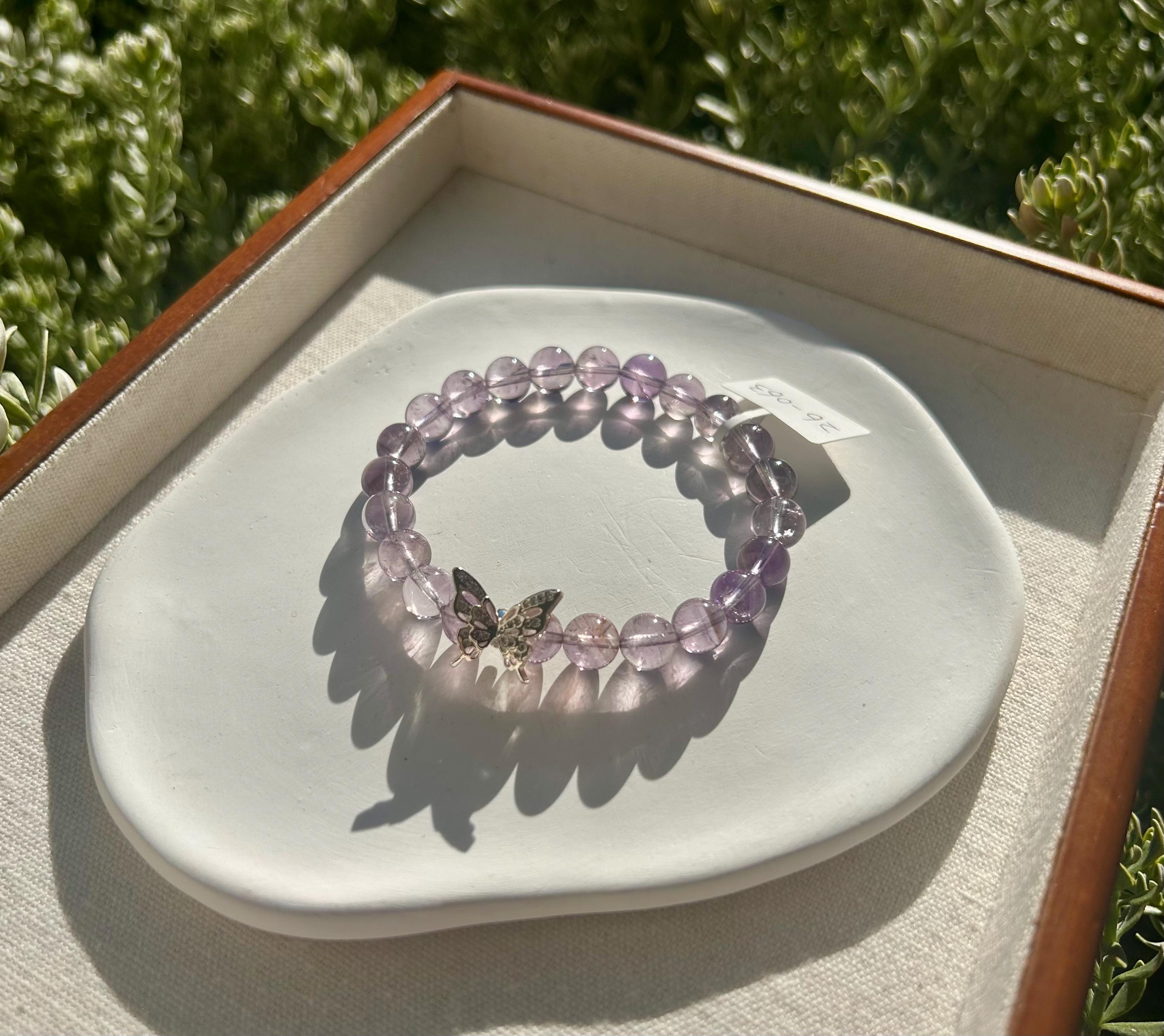 Clear Natural amethyst beads bracelet, Amethyst Crystal Stretchy Bracelet, Genuine Crystal (26-063)