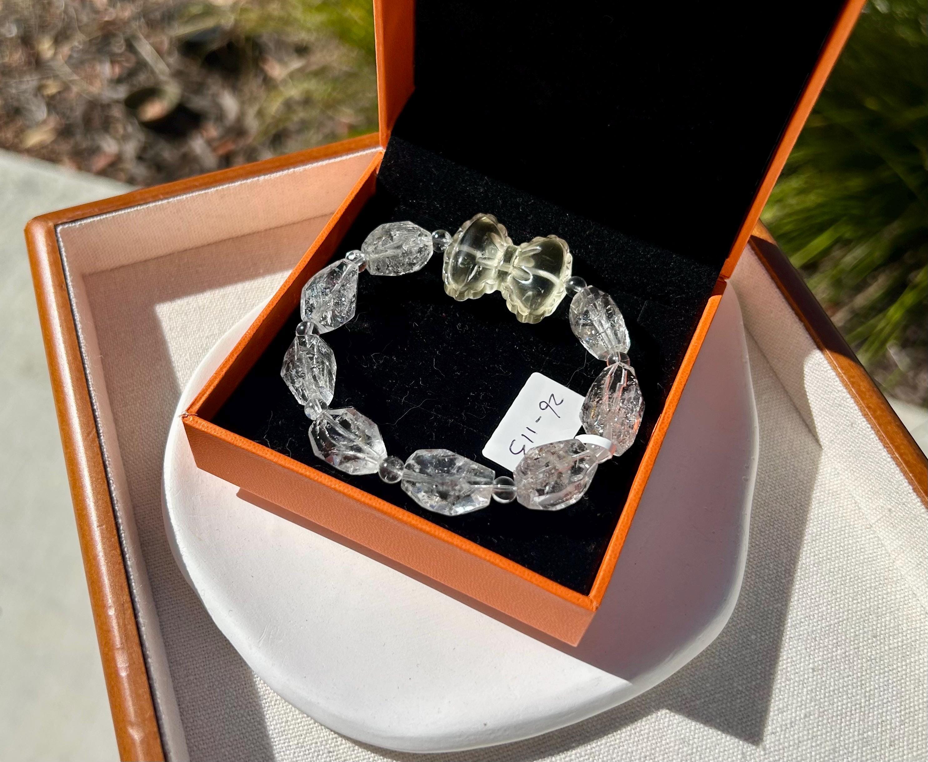High-Quality Herkimer Diamond Faceted Nugget Bead Bracelet, fits up to 16.5cm wrist (26-113)