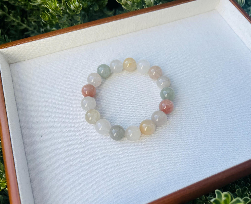 Premium Selected quality light color Rainbow Rabbit Hair Quartz beads bracelet, Multi-color chunky beads bracelet (25-1-017)