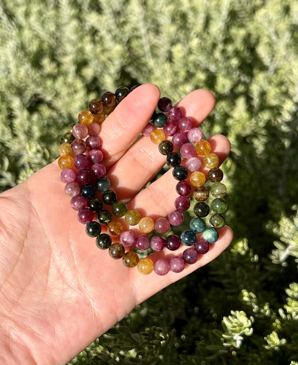 3-lap Rainbow Tourmaline Bracelet, Natural old mine Tourmaline bracelet, Genuine Tourmaline (GH-025)