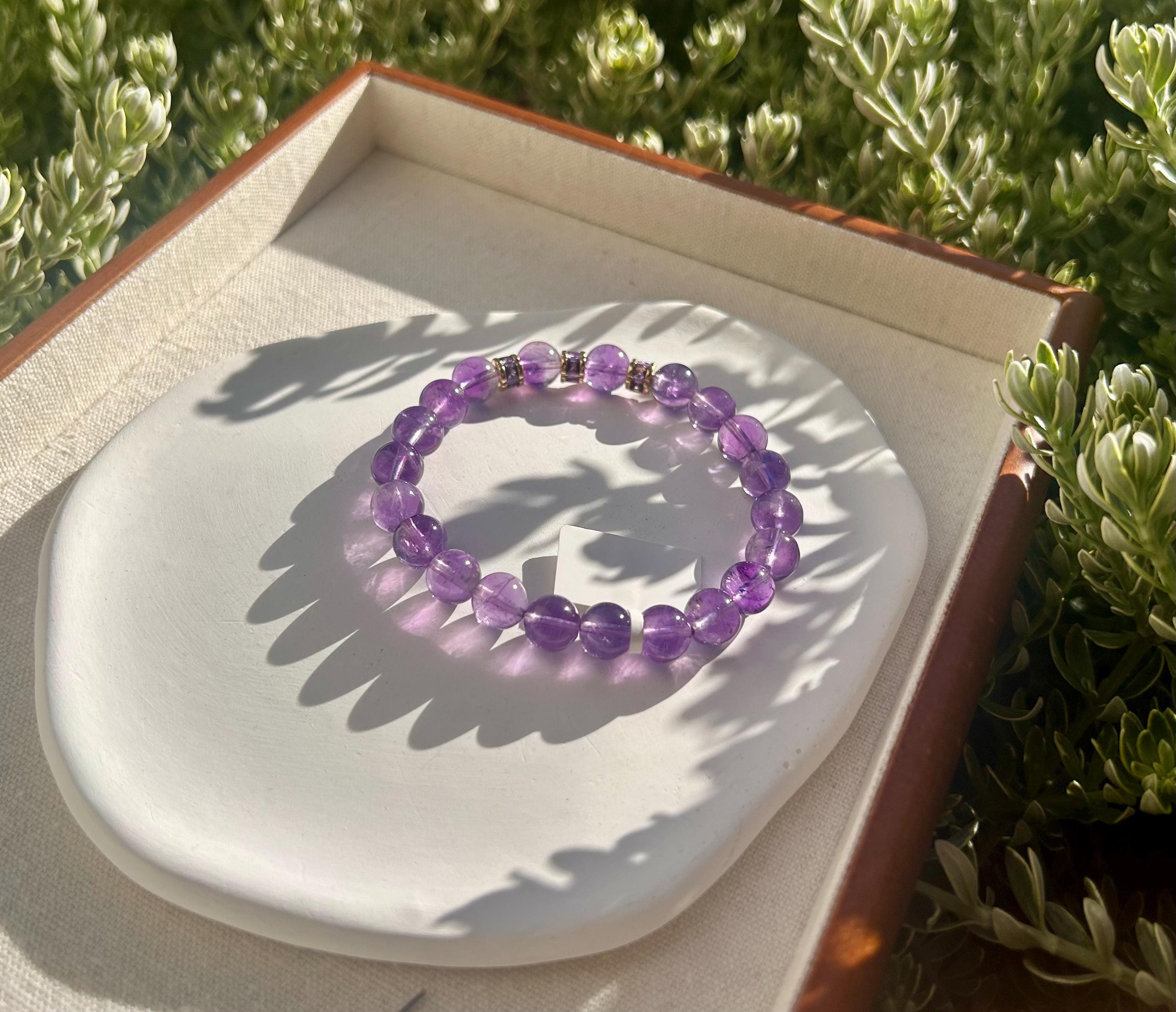 Clear Natural amethyst beads bracelet, Amethyst Crystal Stretchy Bracelet, Genuine Crystal (26-067)