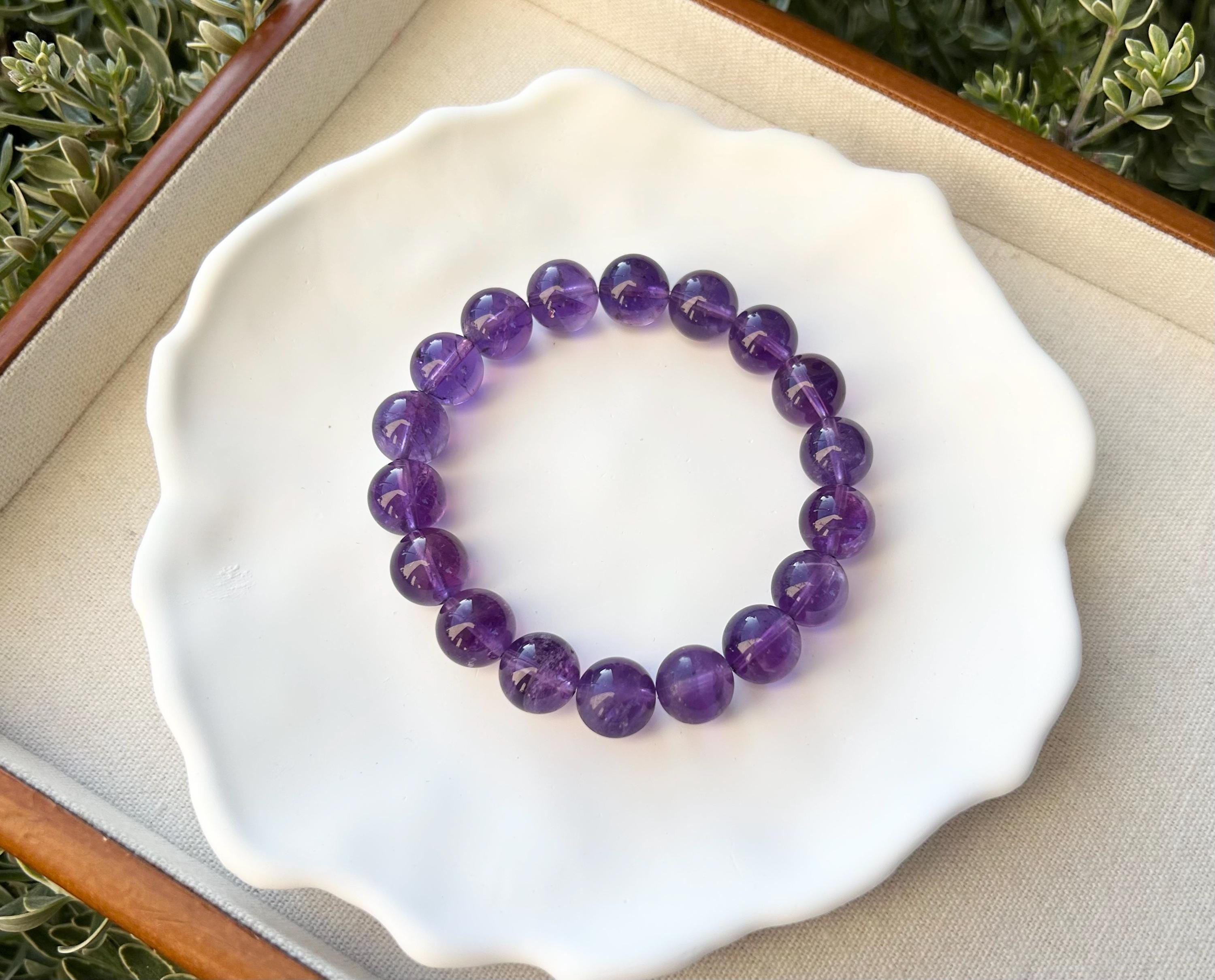 Natural Chunky Amethyst Beaded Bracelet: Natural Crystal, Healing Stone, 11.5-12mm beads, Fits up to 17.2cm wrist)  (25-189)