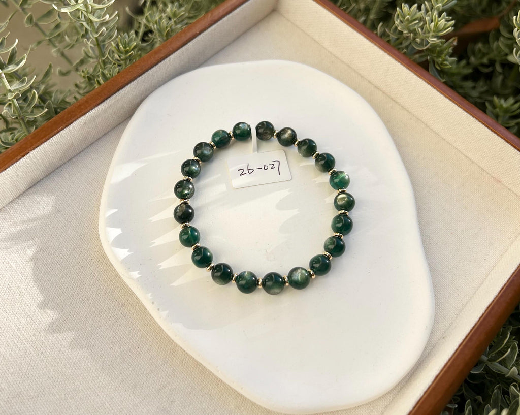 Green Lepidolite Gemstone Bracelet: Healing Stone Jewelry, 8mm Beads, fits up to 17.5cm wrist（26-027)