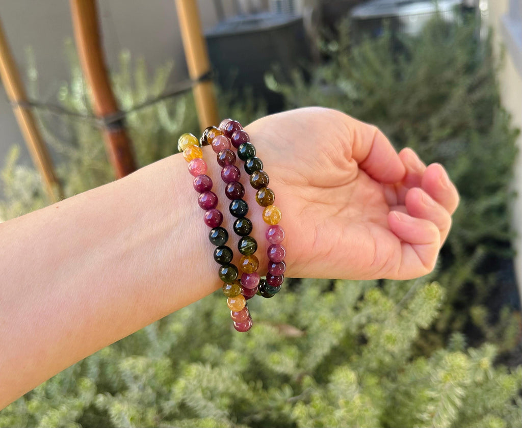 3-lap Rainbow Tourmaline Bracelet, Natural old mine Tourmaline bracelet, Genuine Tourmaline (GH-025)