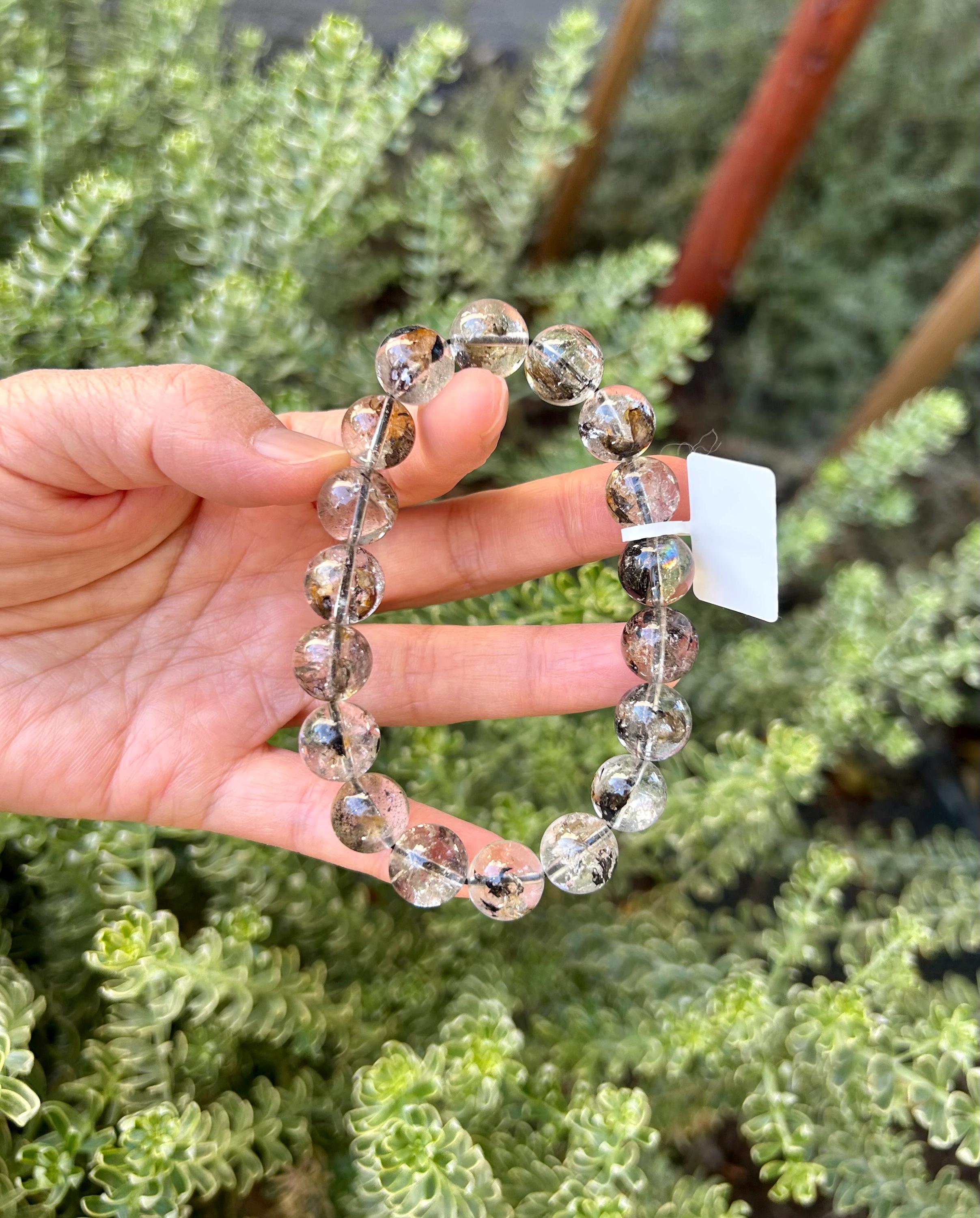 Healing Crystal, Herkimer Diamond Crystal beads Bracelet, Raw Golden Clay Quartz, 11.5mm beads, fits up to 17cm wrist (26-086)