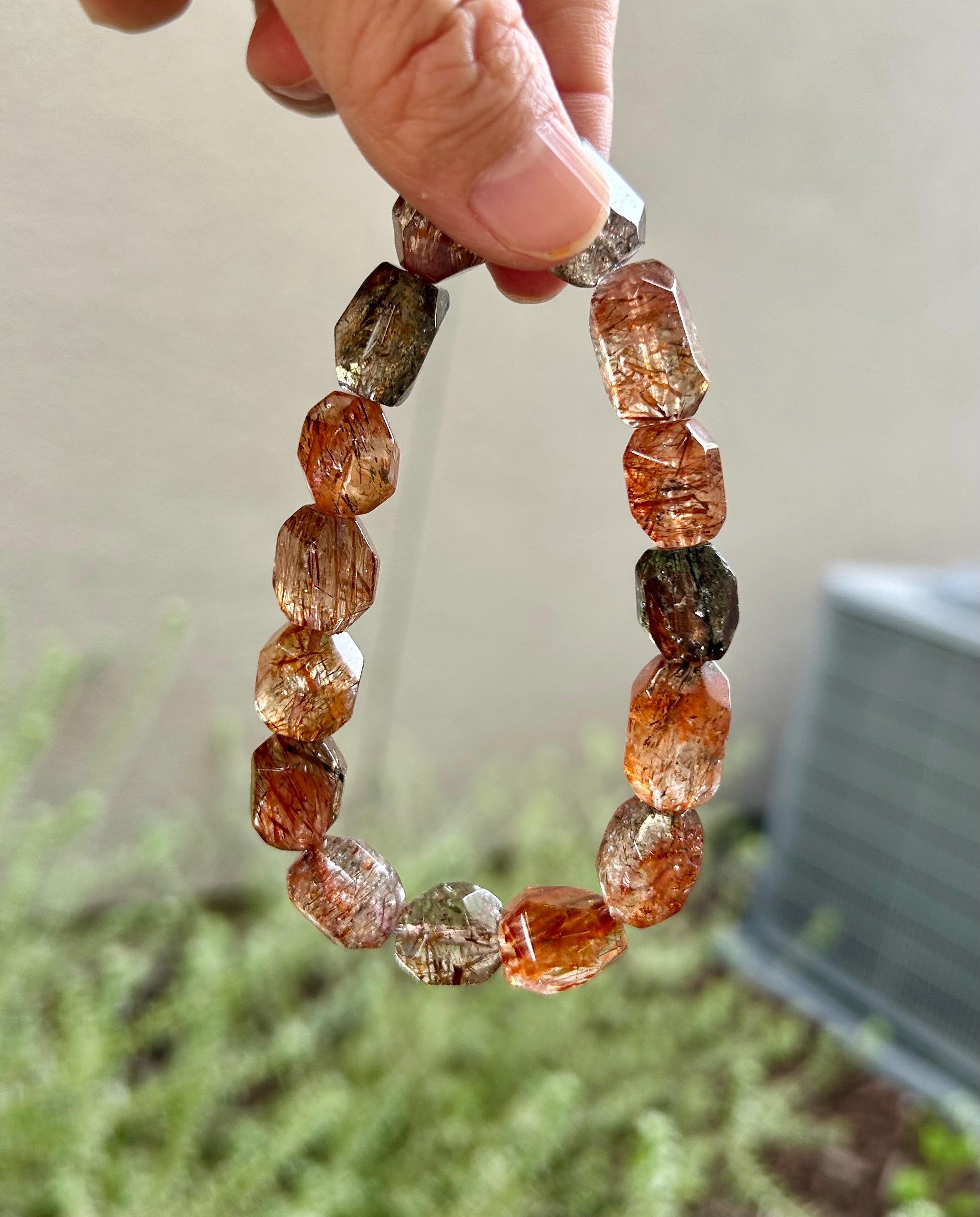 Black Gold Rutile Quartz Crystal Bead Bracelet, multi color rutile beads bracelet (GH-029)