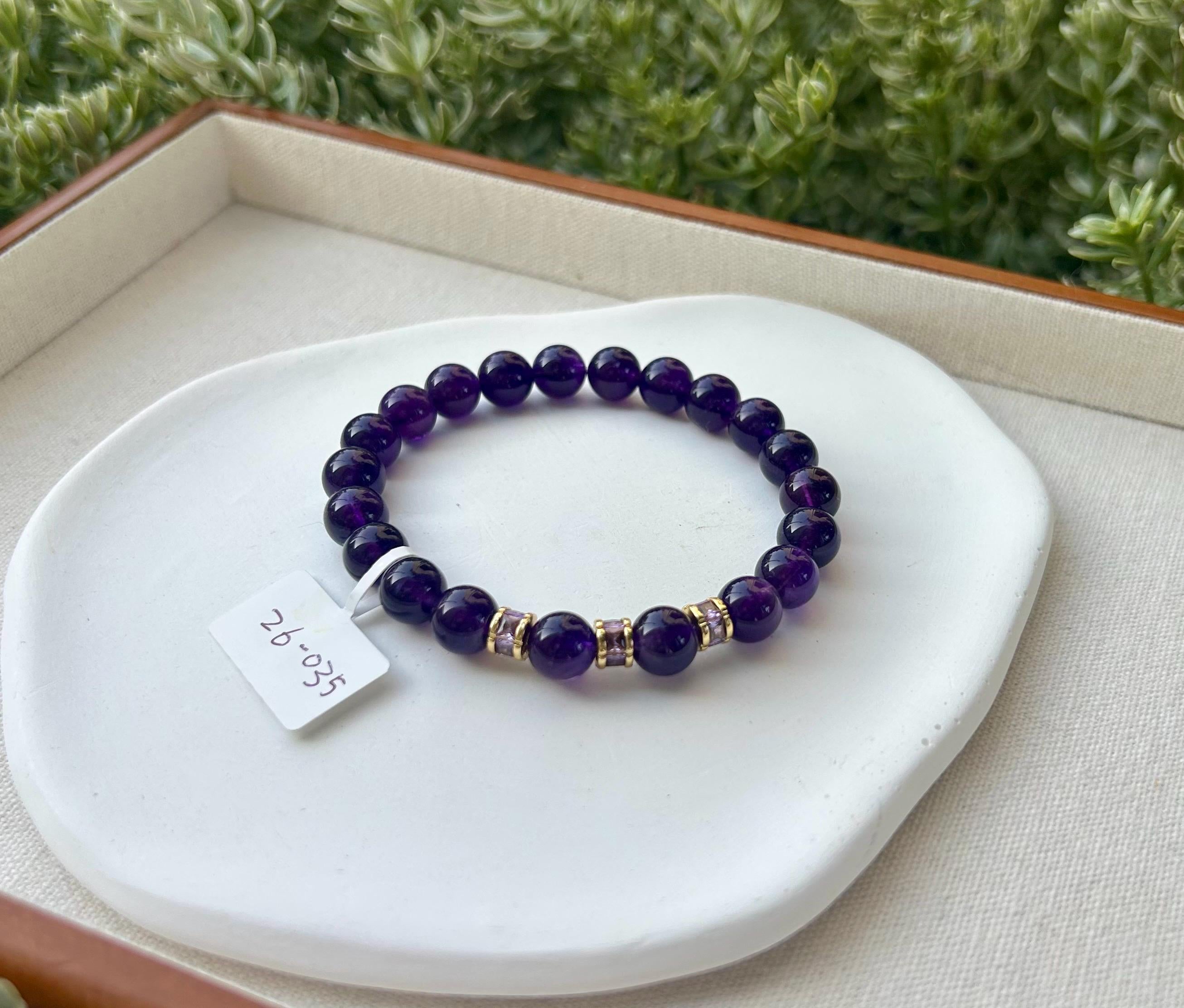 Dark purple color amethyst beads bracelet, Amethyst Bracelet, 9mm beads, fits up to 17cm wrist. (26-035)