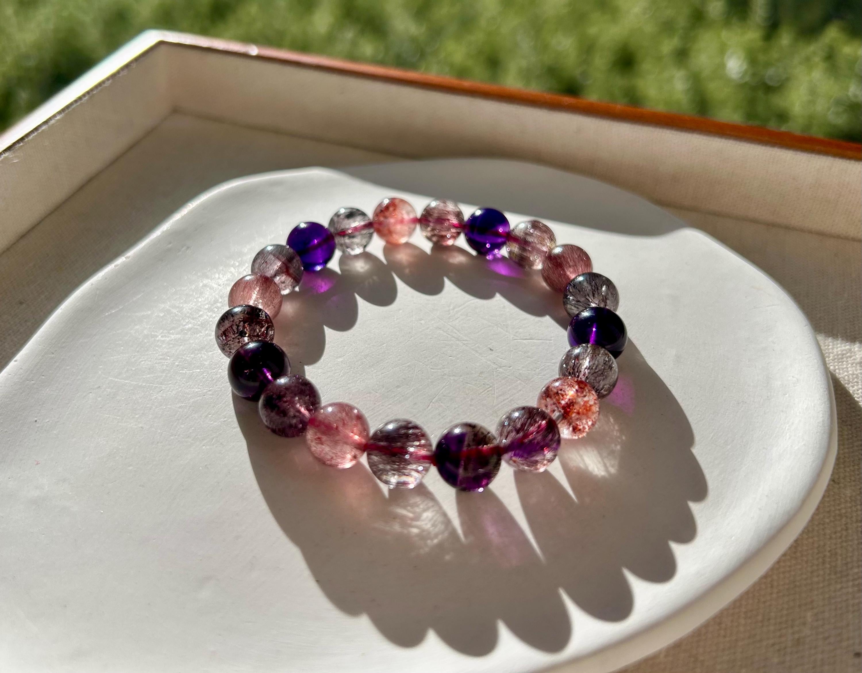 Premium Select, High Grade Super Seven Crystal Bead Bracelet: Abundant Minerals, 10mm, GH-088