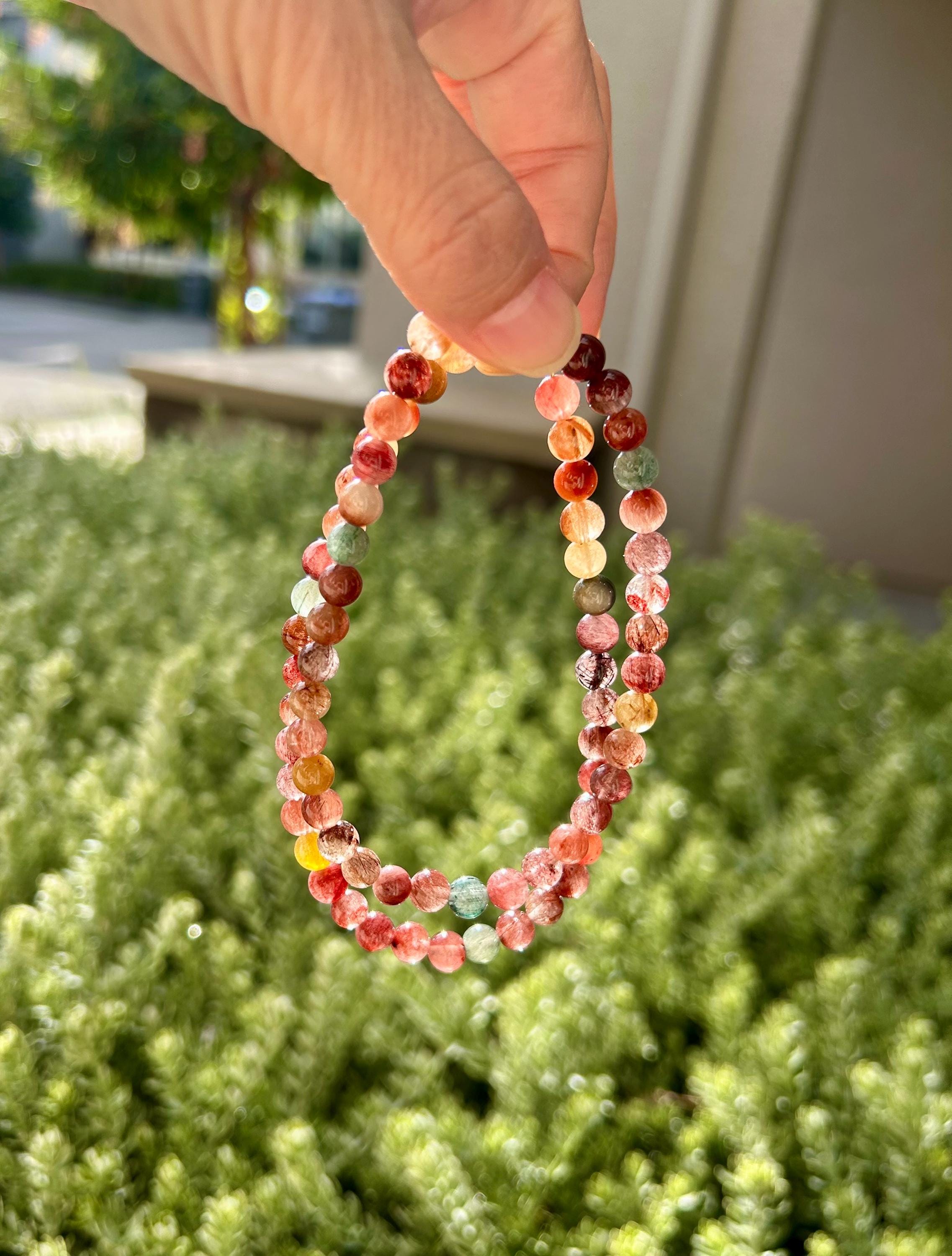 Multi color Rutile quartz beads Necklace - 6mm beads, 50cm long, Handmade Jewelry, 50cm long, Gift for Her (26-050)