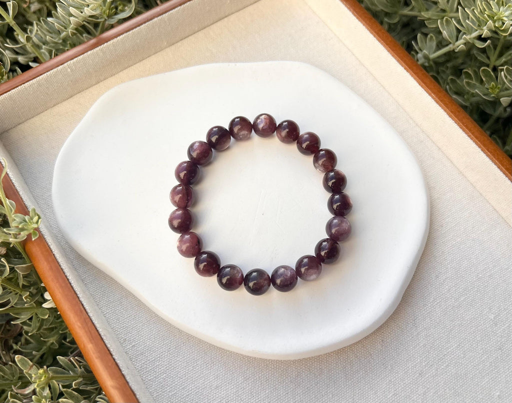 Purple Lepidolite Gemstone Bracelet: Healing Stone Jewelry, 10mm Beads, Fits up to 17cm wrist（25-154)