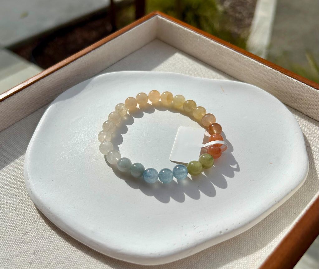 High quality ice cream color Rabbit Hair Quartz beads bracelet 7.8mm beads, fits up to 15cm wrist (26-193)