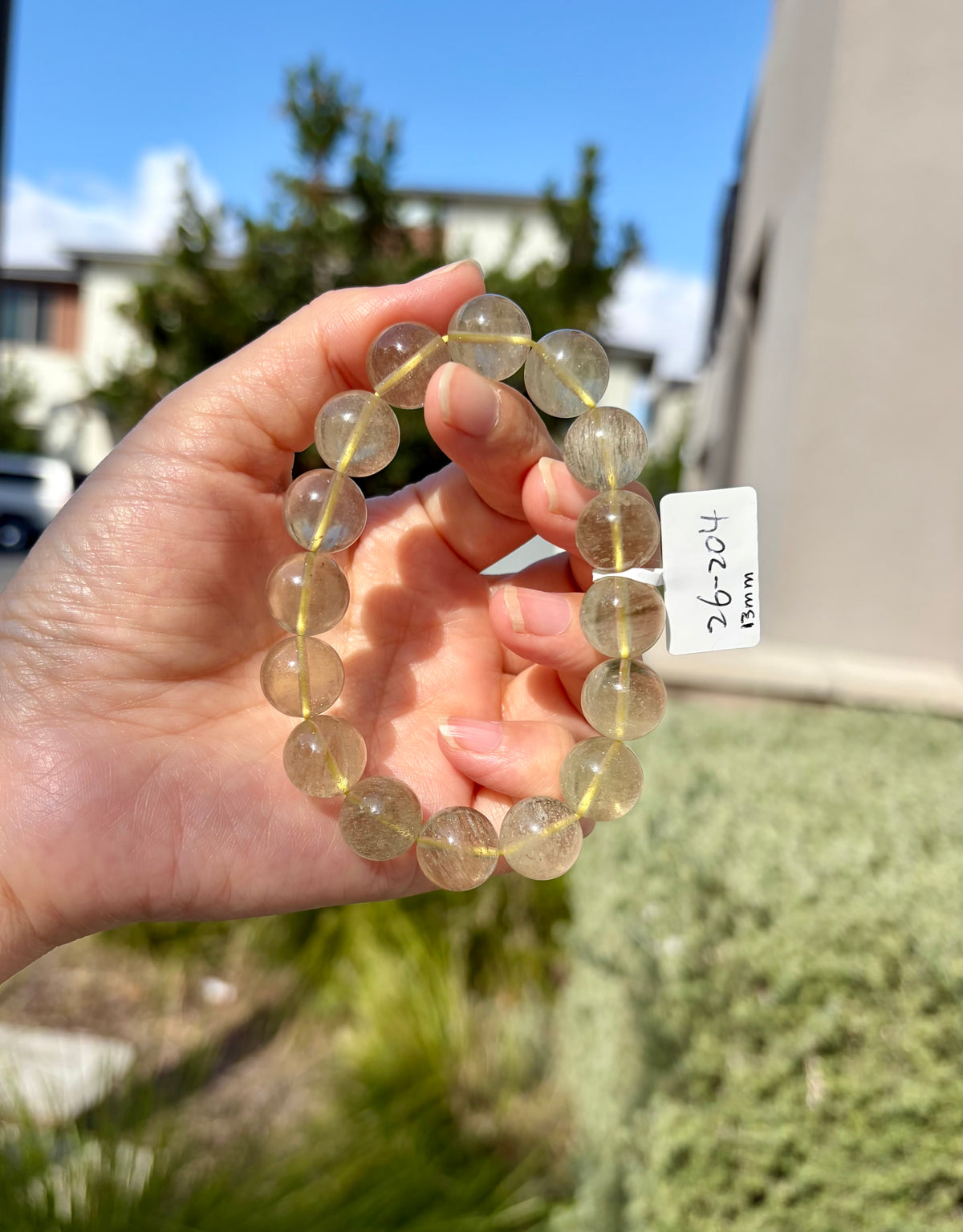 High Clarity Gold Libyan Desert Glass square beads Bracelet: Tektite Beads, 13mm+ beads, Fits up to 16.5cm wrist (26-204)