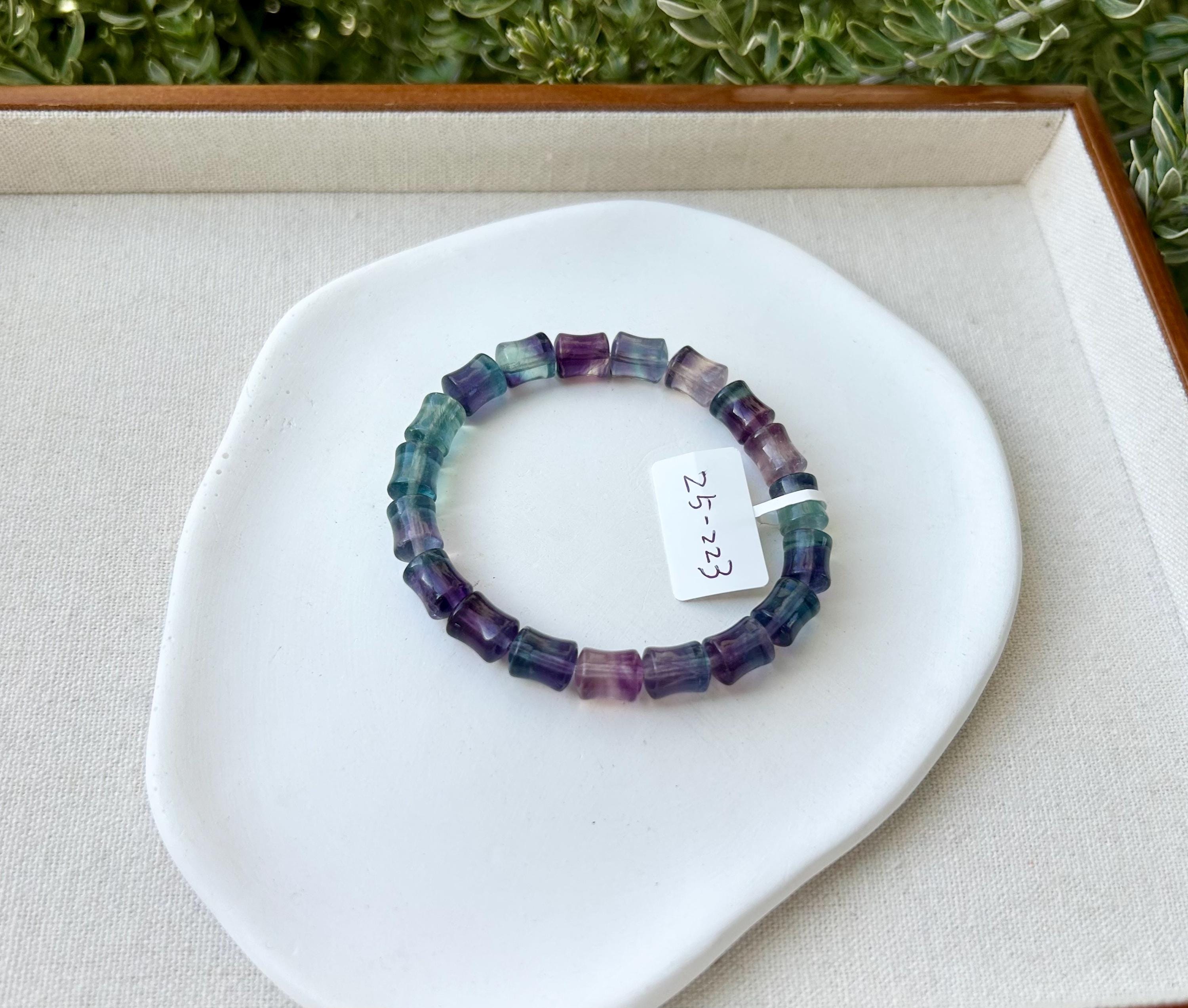Icy Cylinder Fluorite Bracelet with Amethyst Accent - fits up to 17cm wrist (25-223)