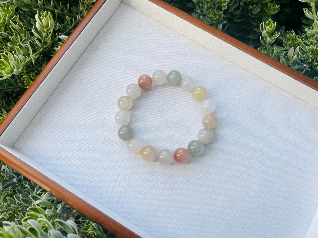 Premium Selected quality light color Rainbow Rabbit Hair Quartz beads bracelet, Multi-color chunky beads bracelet (25-1-017)