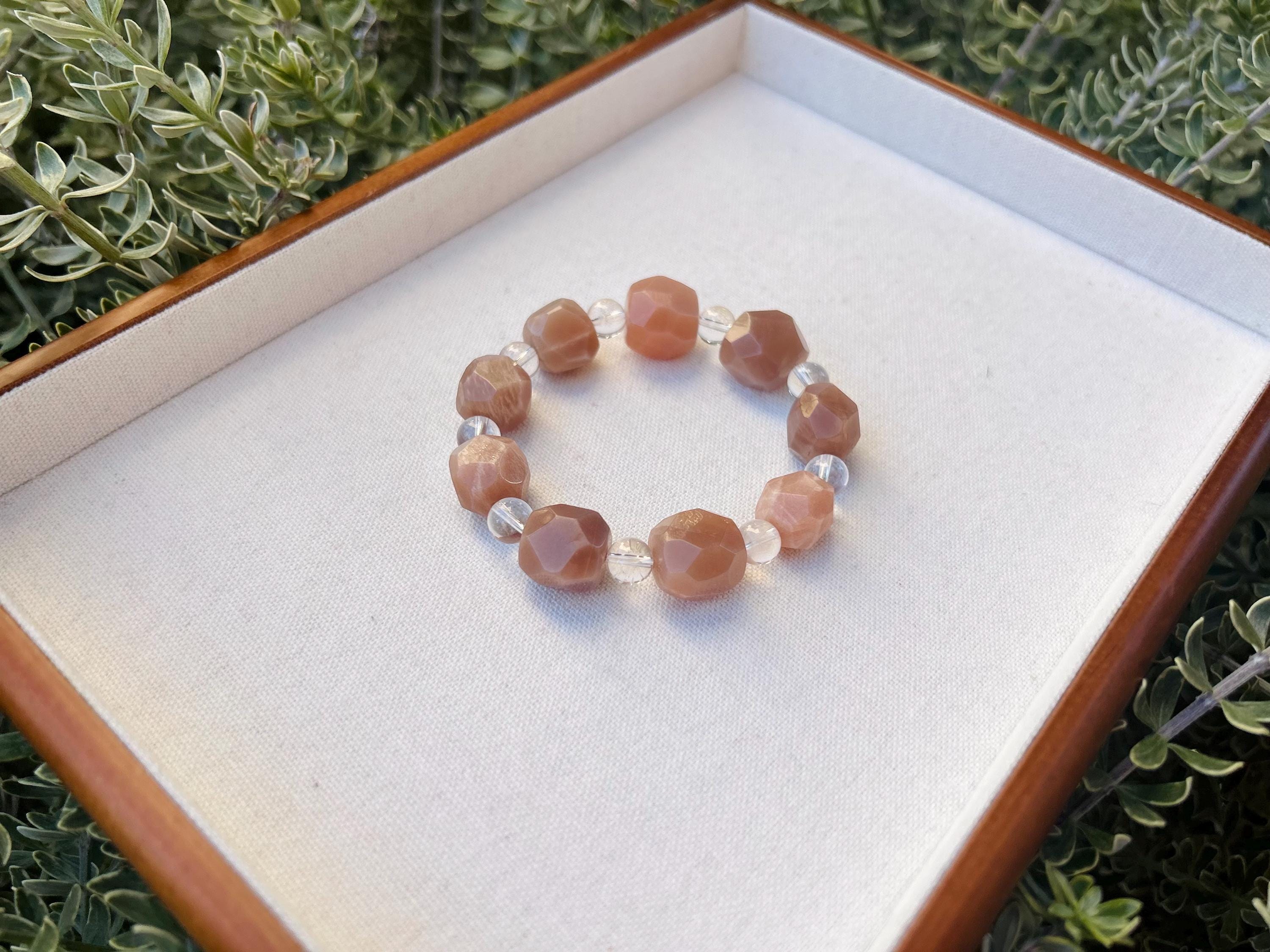 Chunky Peach Moonstone Simple Nugget Bracelet, Handmade Gemstone Jewelry, fits up to 16.5cm (25-016)