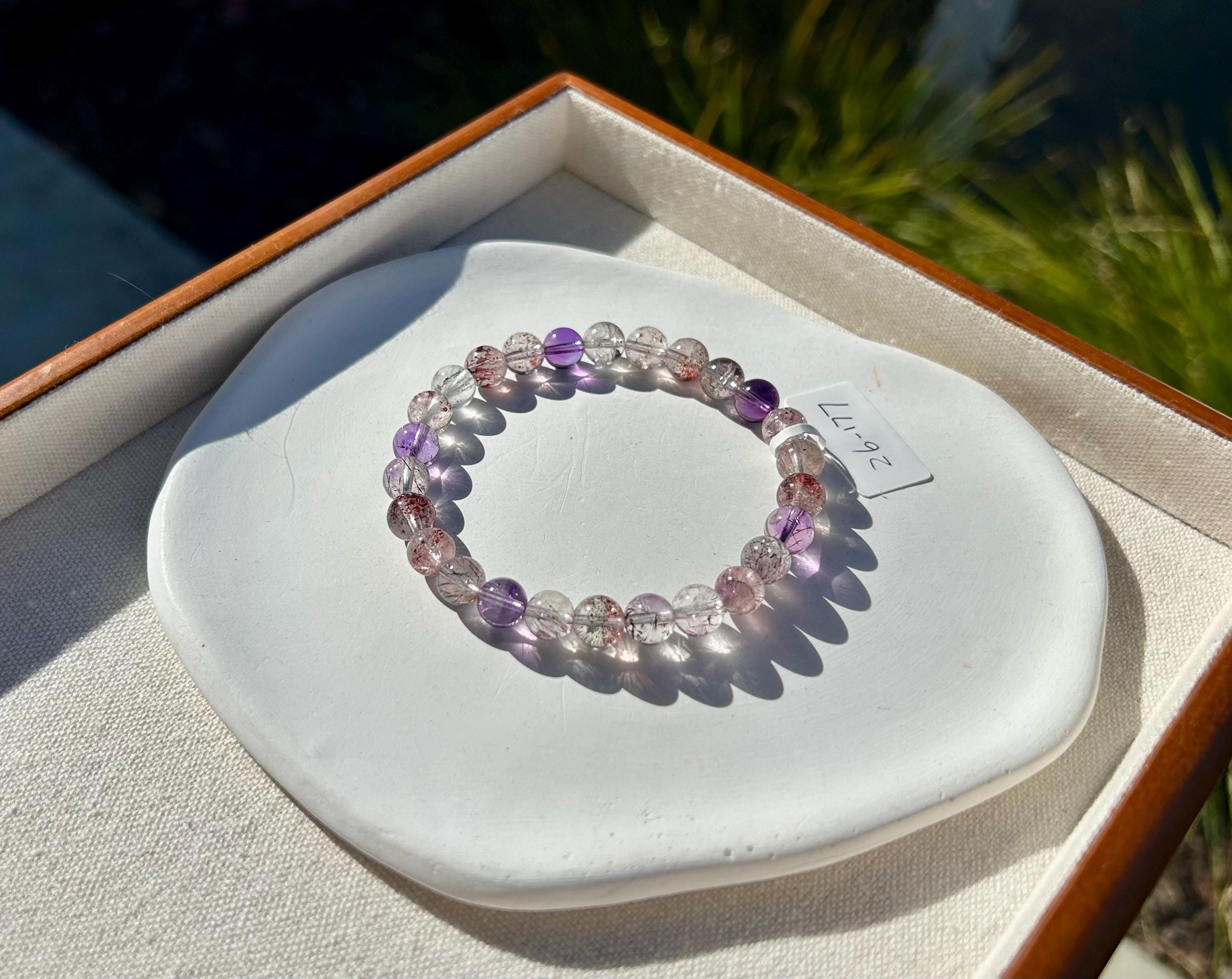 Super Seven Beads Bracelet: Rare Pattern Crystal Healing Jewelry, fits up to 17cm wrist (26-177)