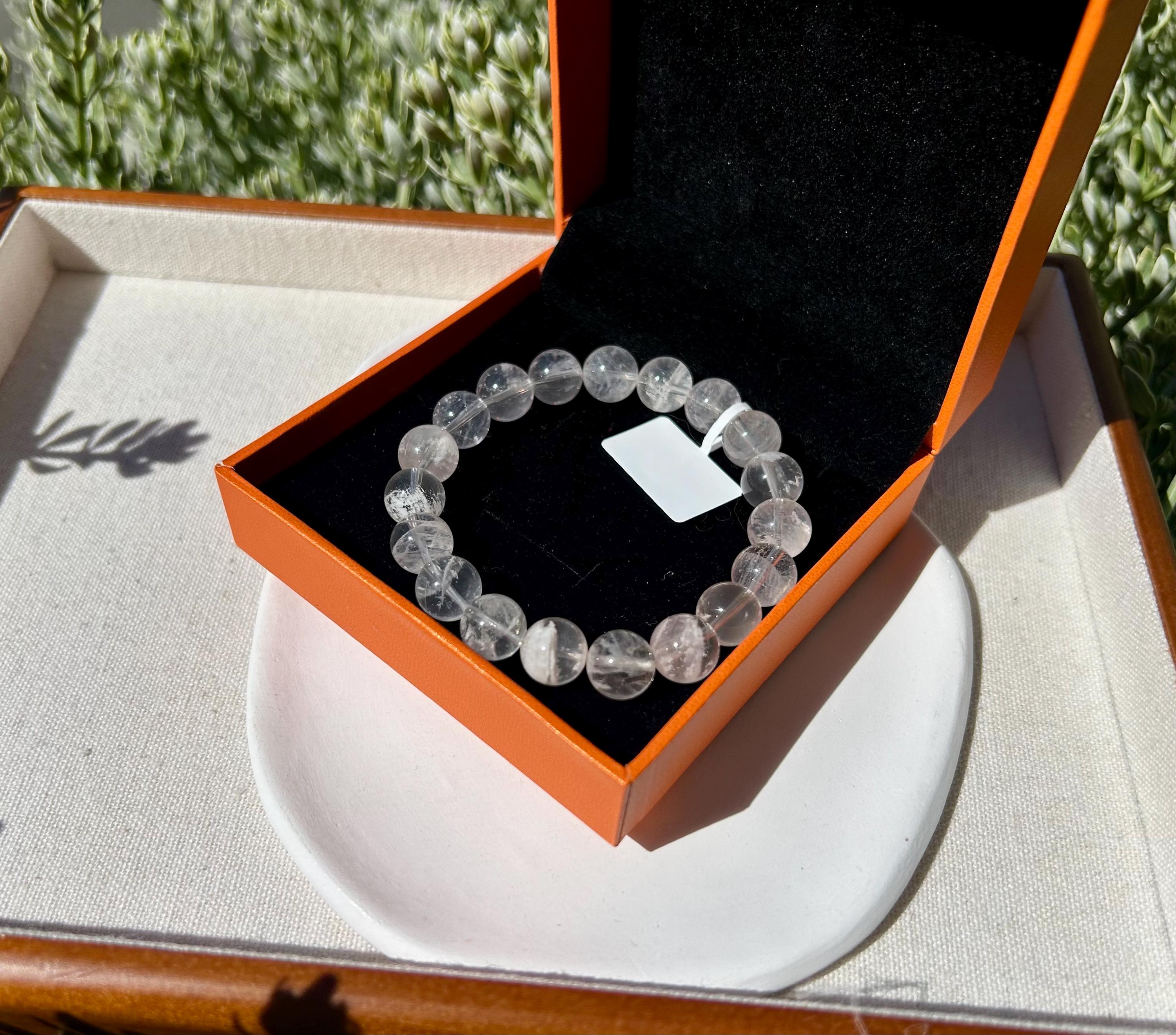 Natural Clear Quartz with white phantom Crystal bracelet, 10mm beads, fits up to 16.5cm (26-117)